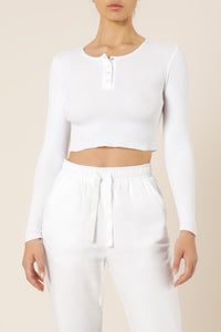 Nude Lucy frida long sleeve henley waffle tee white top
