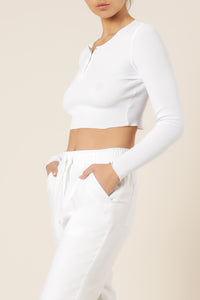Nude Lucy frida long sleeve henley waffle tee white top