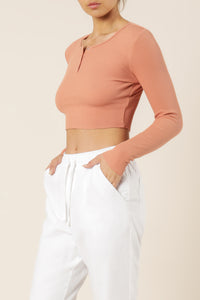 Nude Lucy frida long sleeve henley waffle tee terracotta top