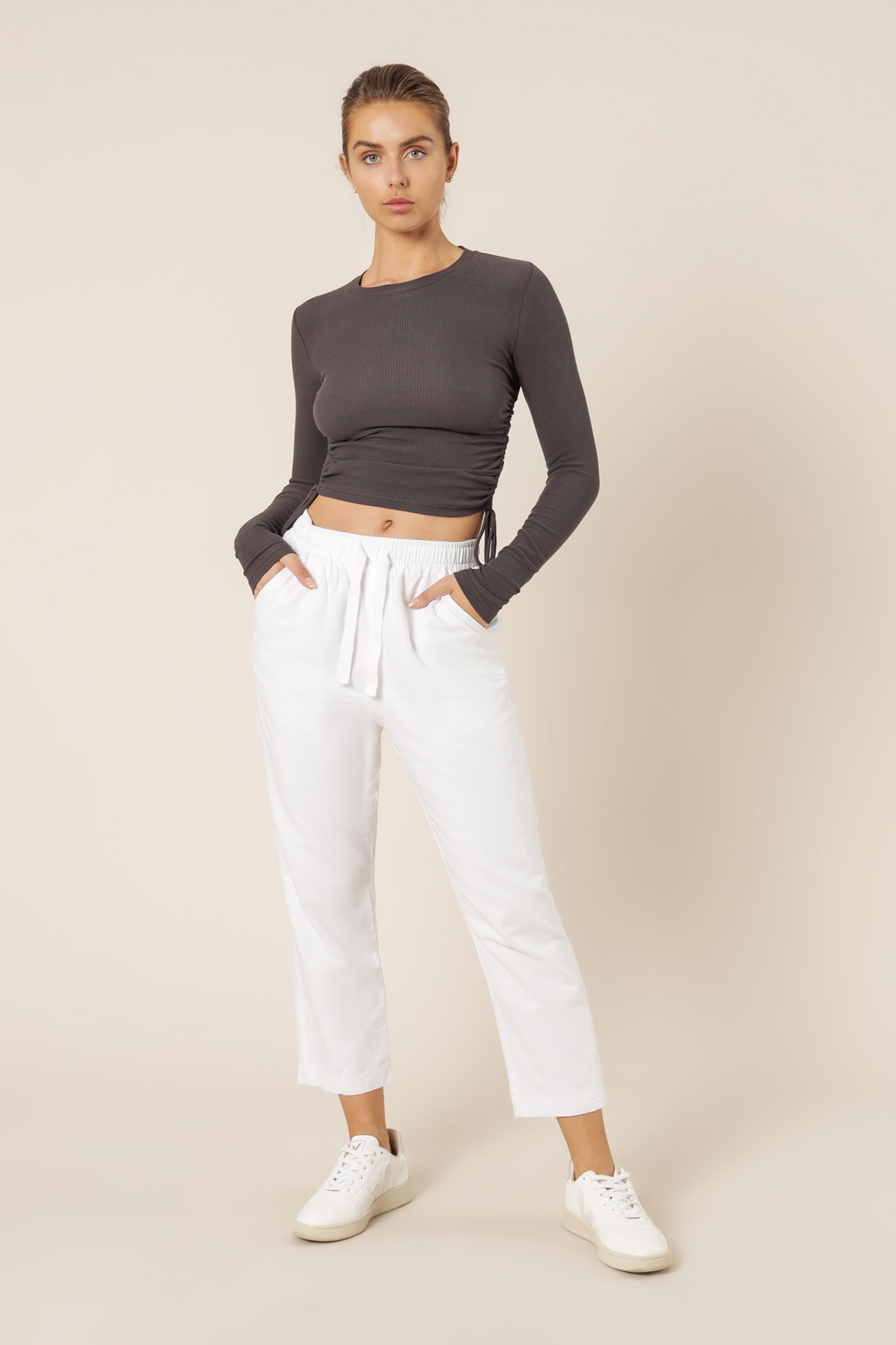 Nude Lucy june long sleeve drawstring tee coal top