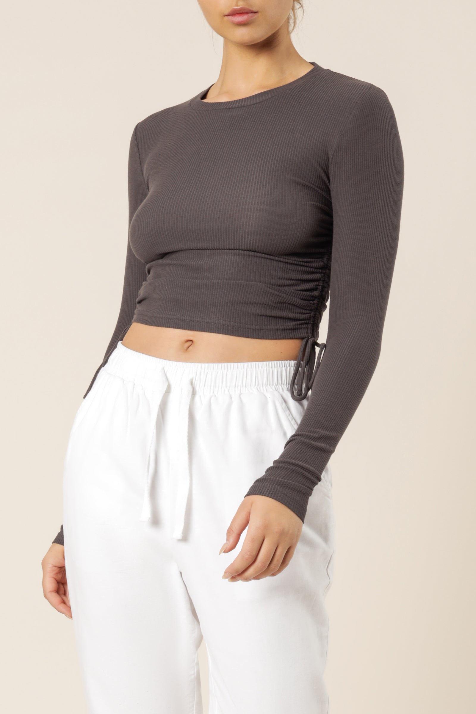 Nude Lucy june long sleeve drawstring tee coal top