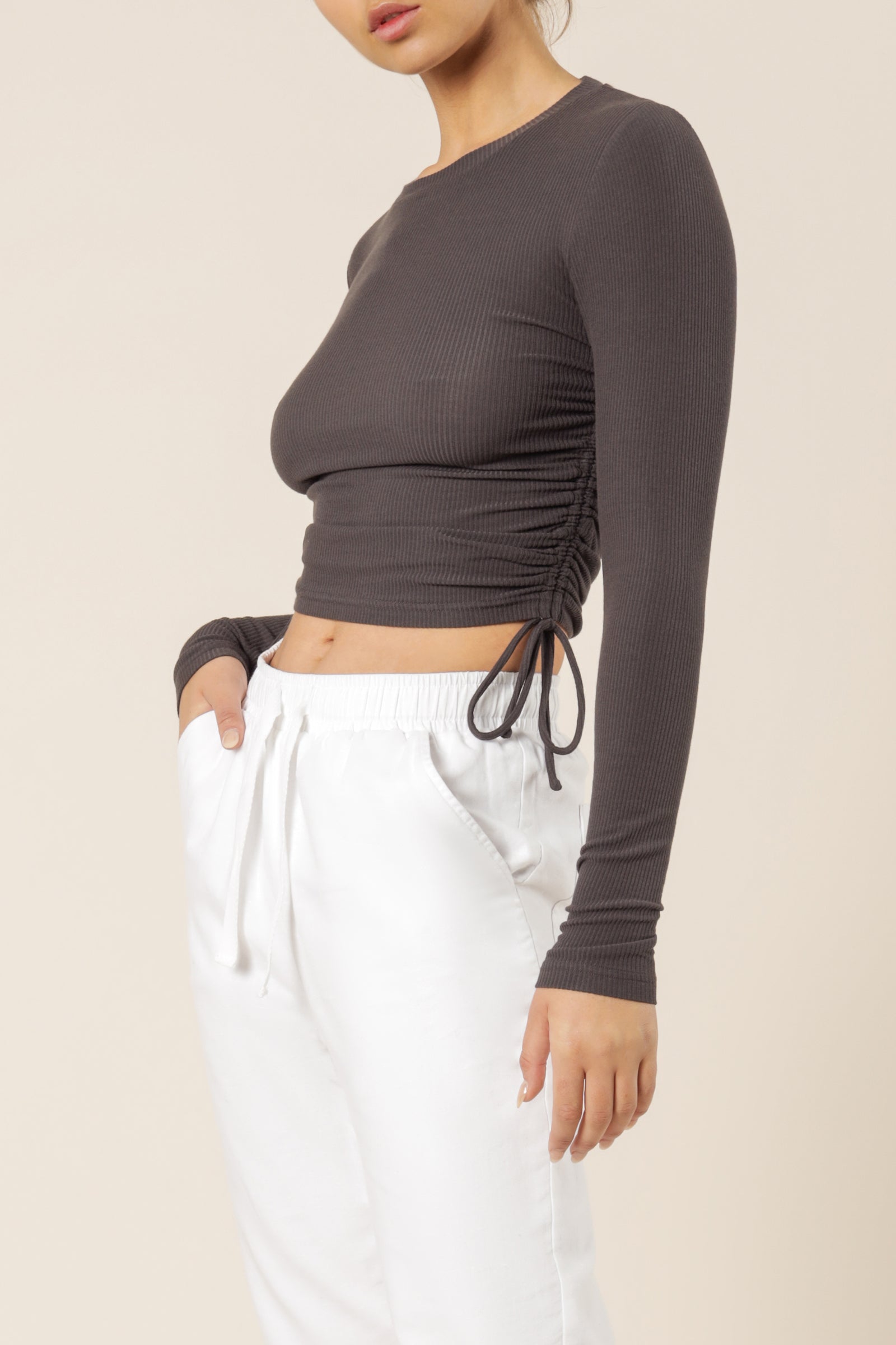 Nude Lucy june long sleeve drawstring tee coal top