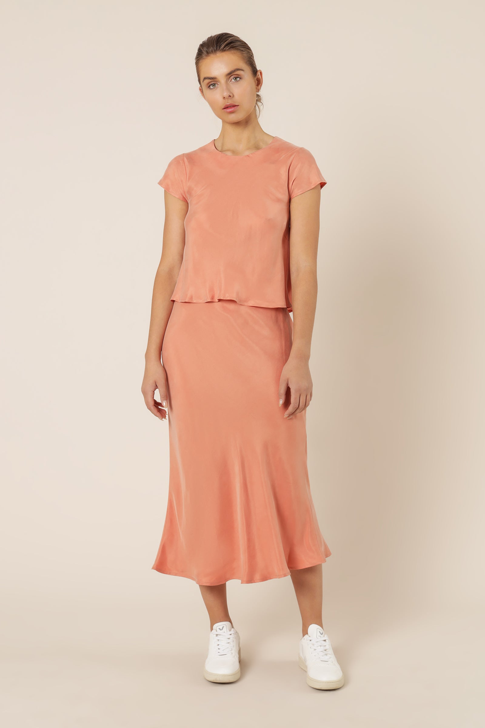 Nude Lucy Reese Cupro Midi Skirt Terracotta Skirt 