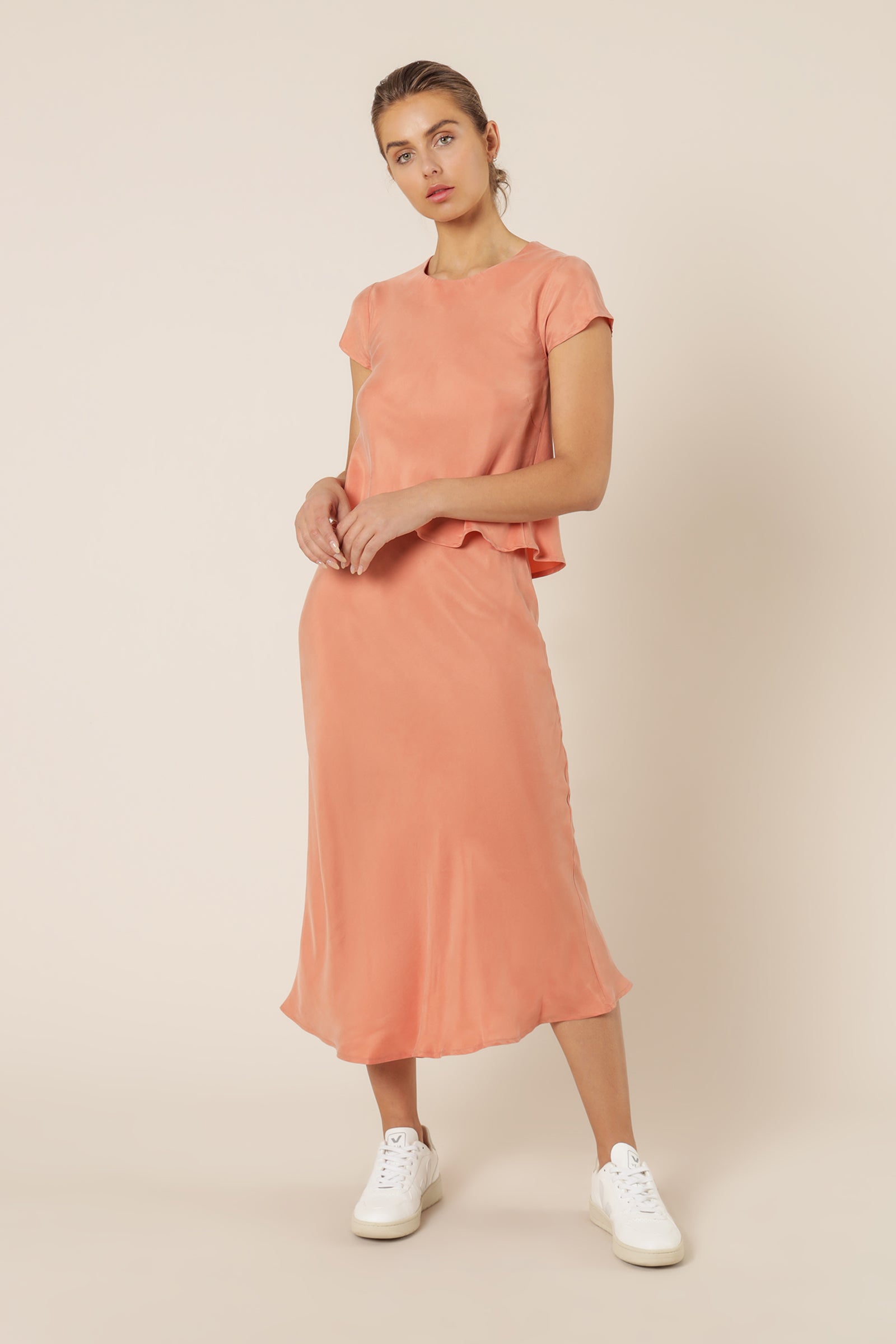 Nude Lucy Reese Cupro Midi Skirt Terracotta Skirt 