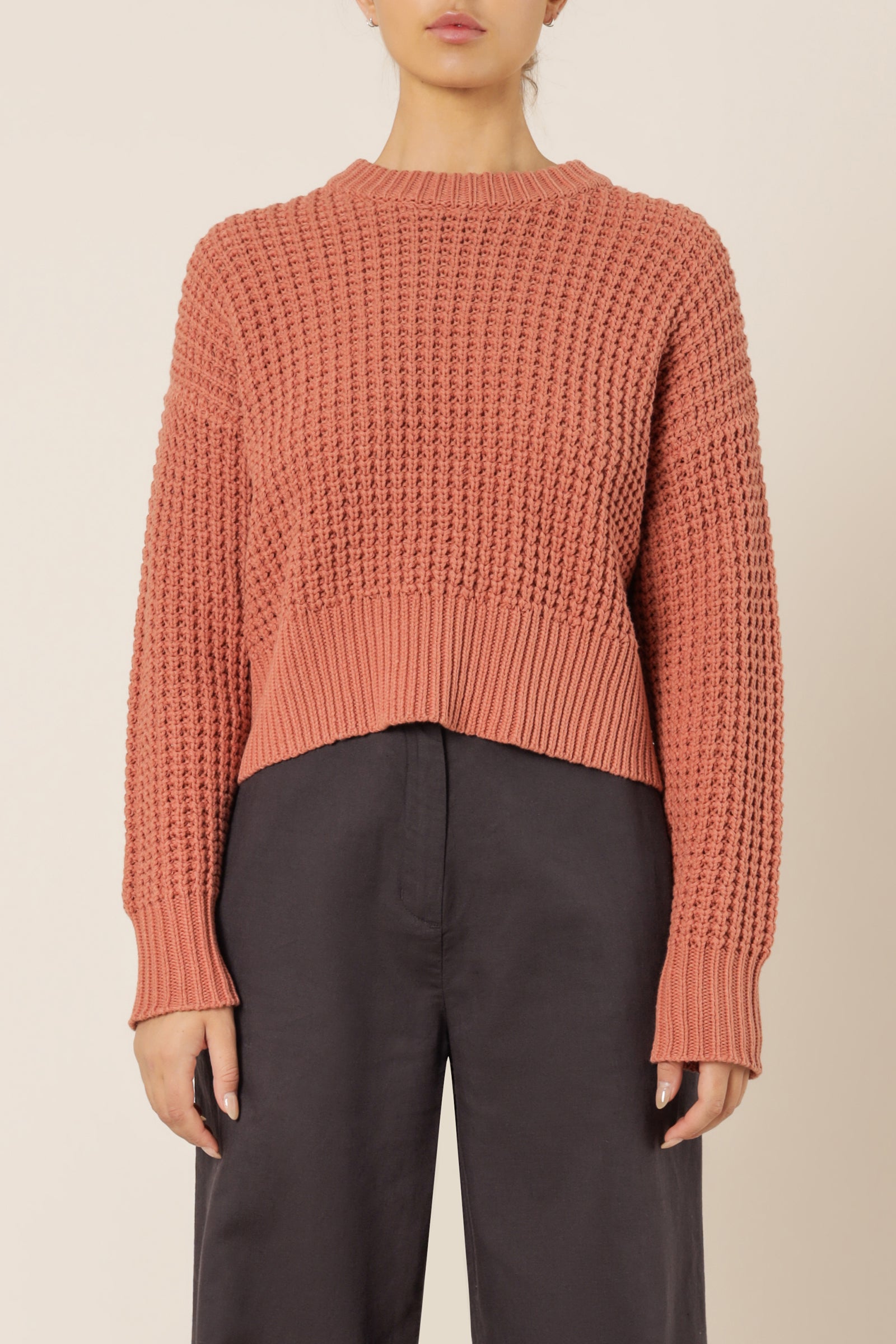 Nude Lucy Eden Waffle Knit Jumper Terracotta Knits 