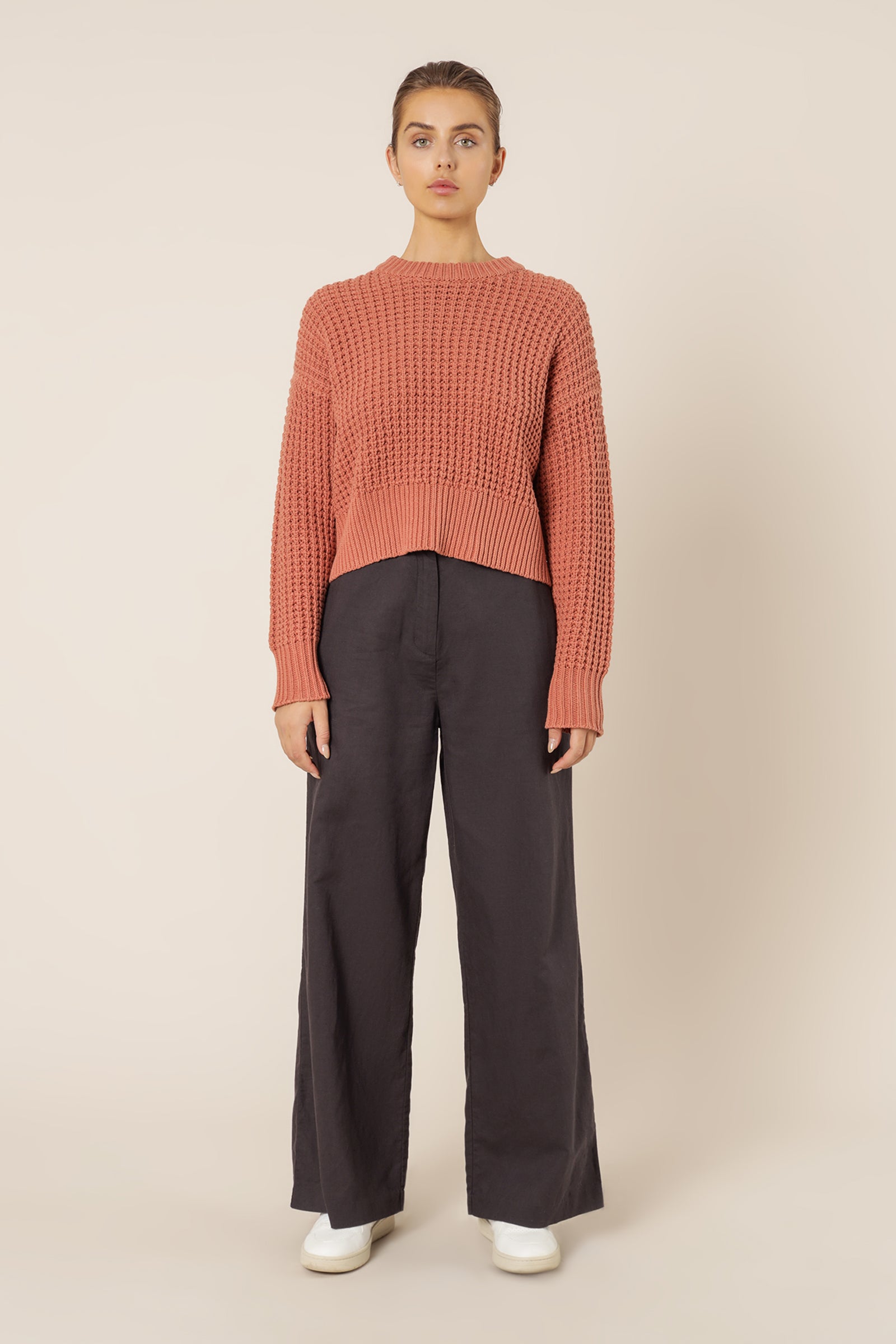 Nude Lucy Eden Waffle Knit Jumper Terracotta Knits 