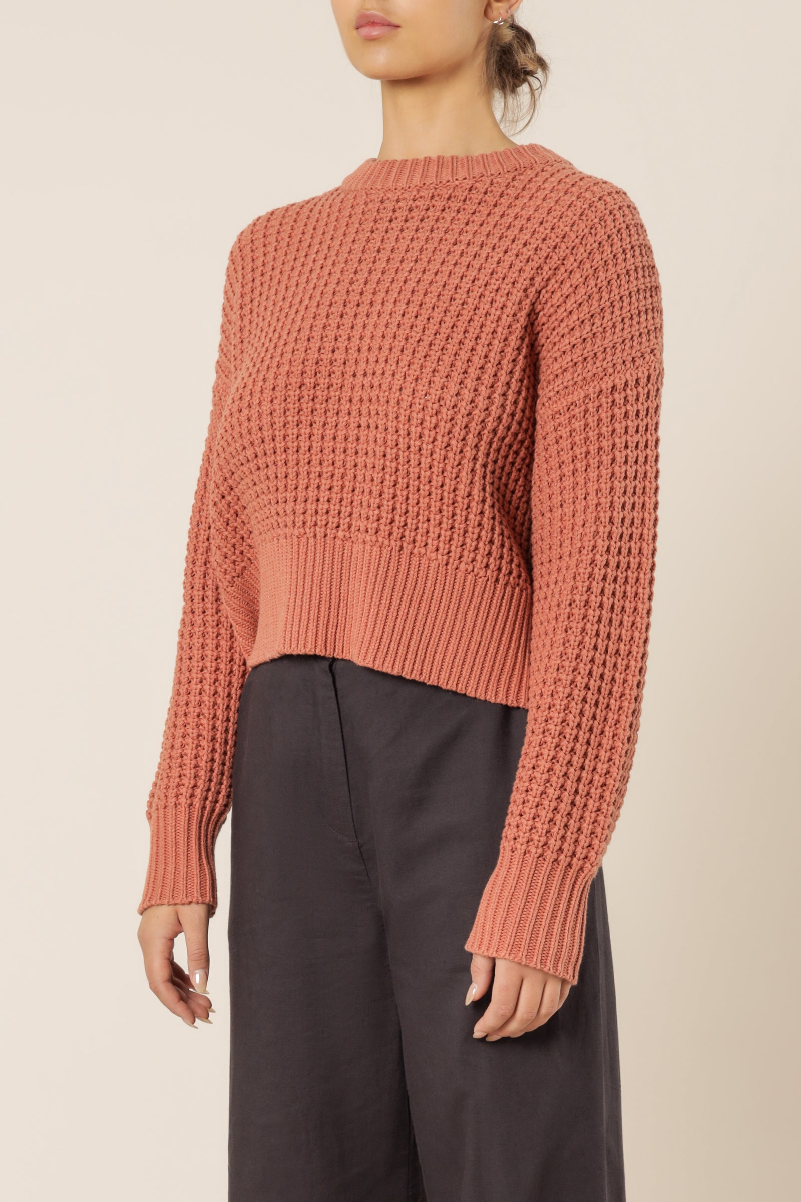 Nude Lucy Eden Waffle Knit Jumper Terracotta Knits 