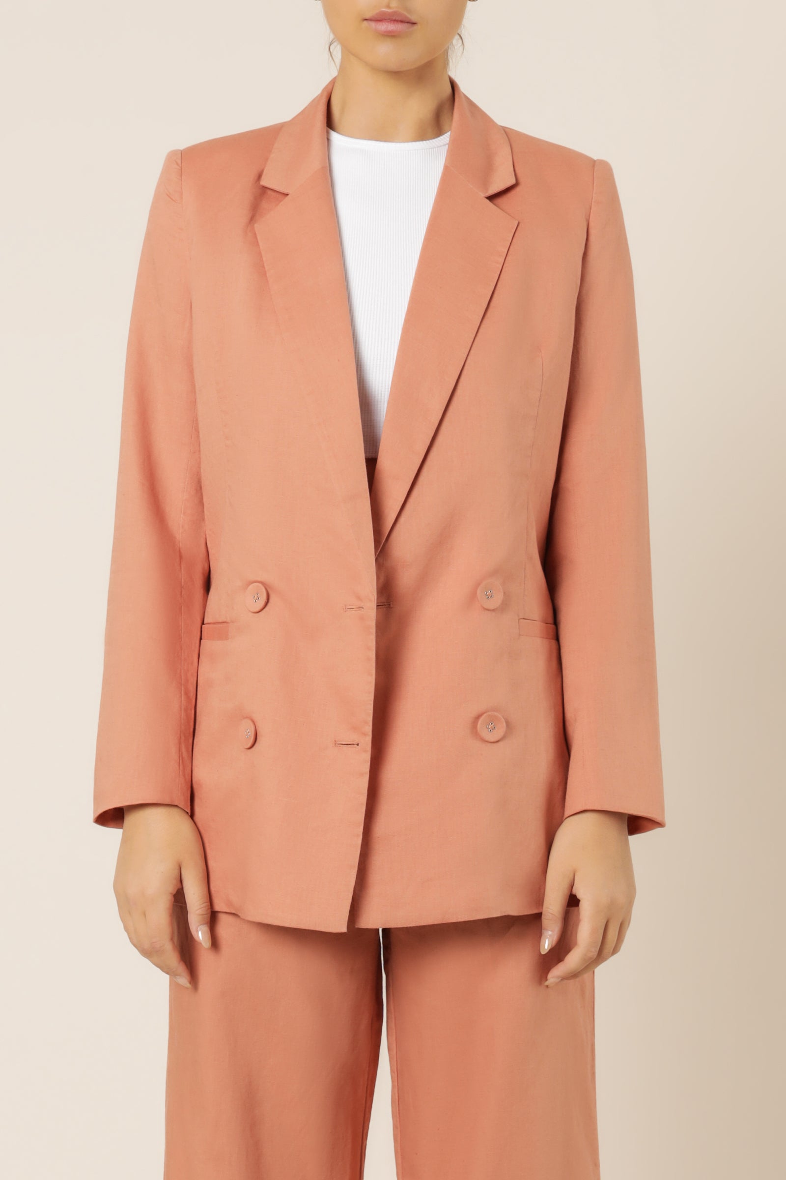 Nude Lucy Alba Linen Blazer Terracotta Jackets 