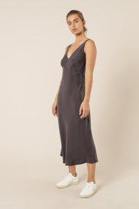 Nude Lucy reese cupro v neck midi dress coal dress