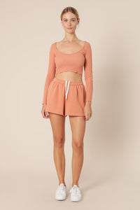 Nude Lucy cameron waffle long sleeve scoop tee terracotta top