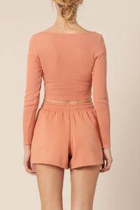 Nude Lucy cameron waffle long sleeve scoop tee terracotta top