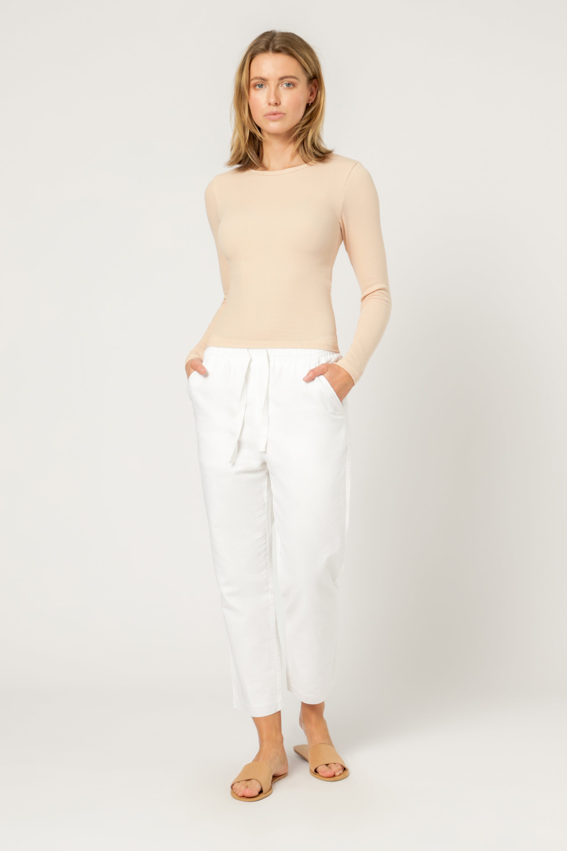 Nude Lucy Charlie Long Sleeve Rib Tee Blush Top 