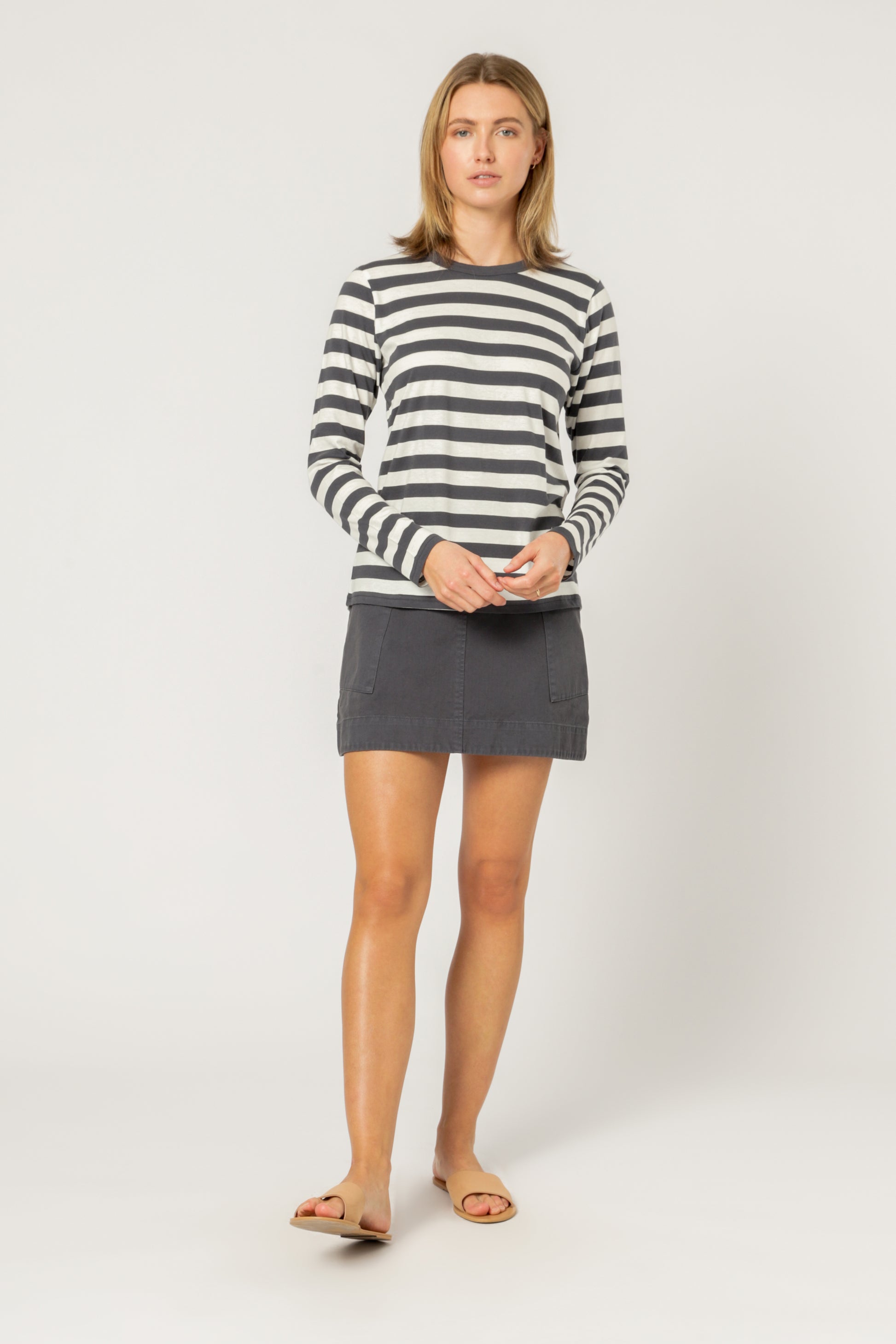 Nude Lucy Rita Stripe Long Sleeve Tee Washed Navy Str T Shirt 