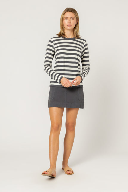 RITA STRIPE LS TEE-Washed Navy Str