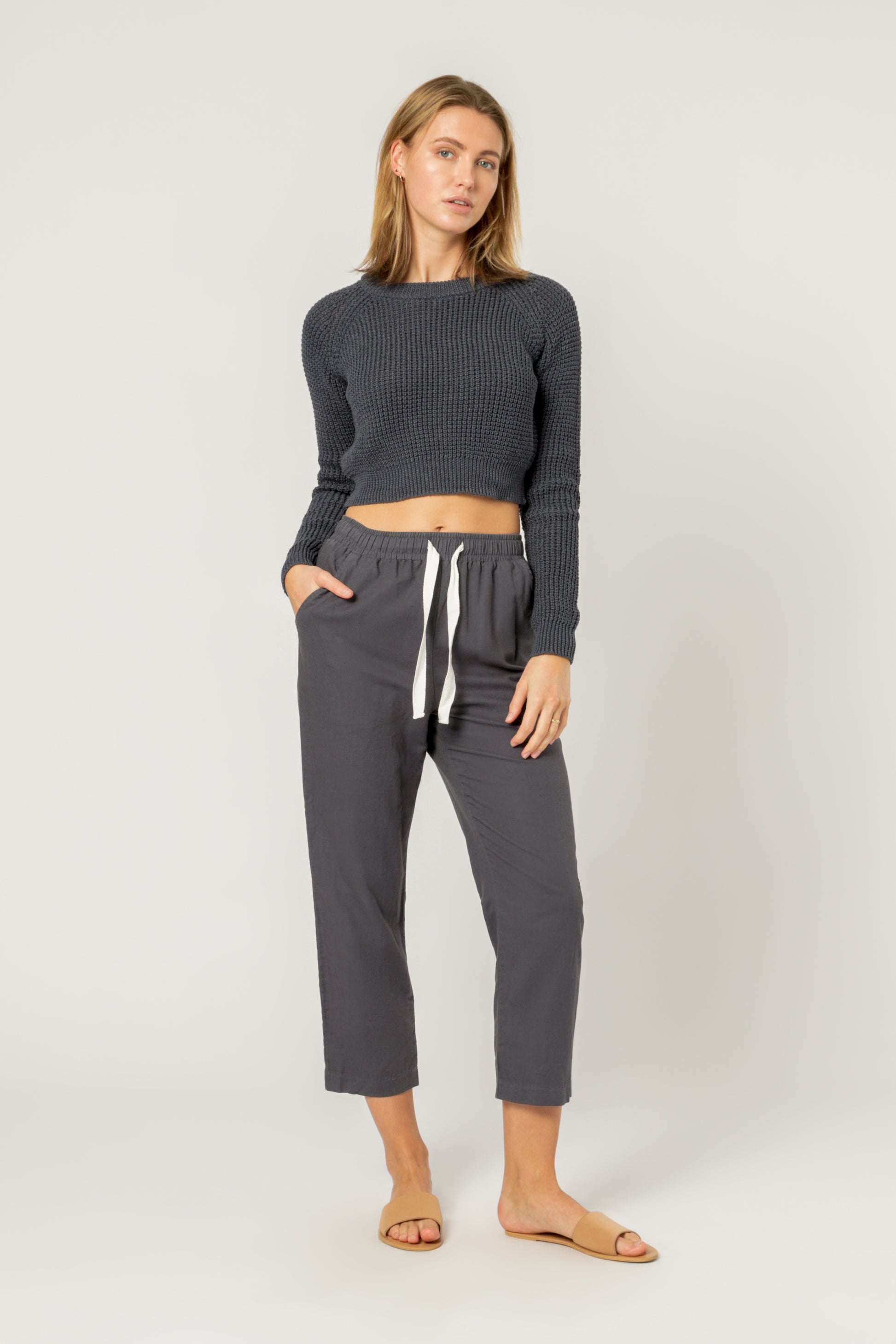 Nude Lucy Candice Waffle Knit Navy Marle Knitwear 