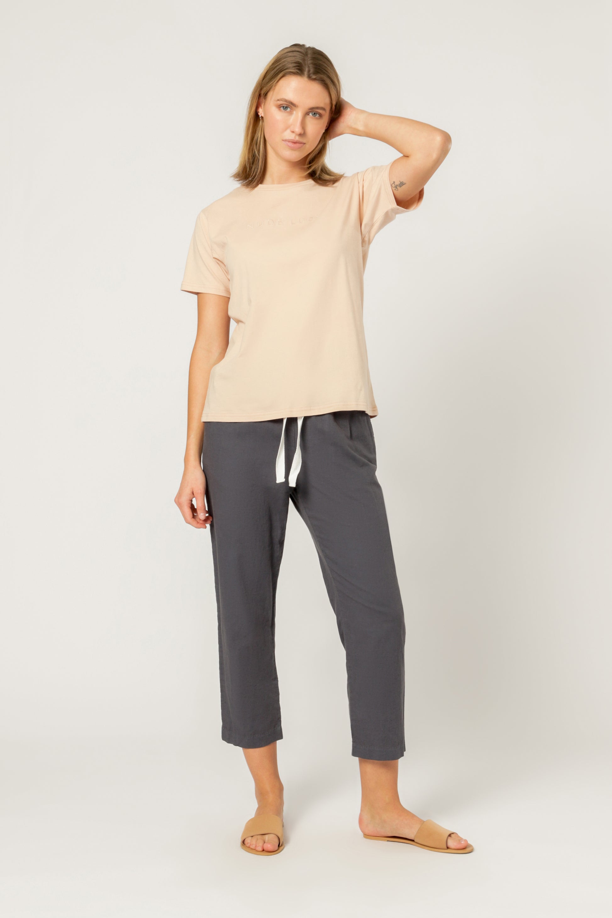 Nude Lucy Nude Lucy embr slogan tee blush t shirt