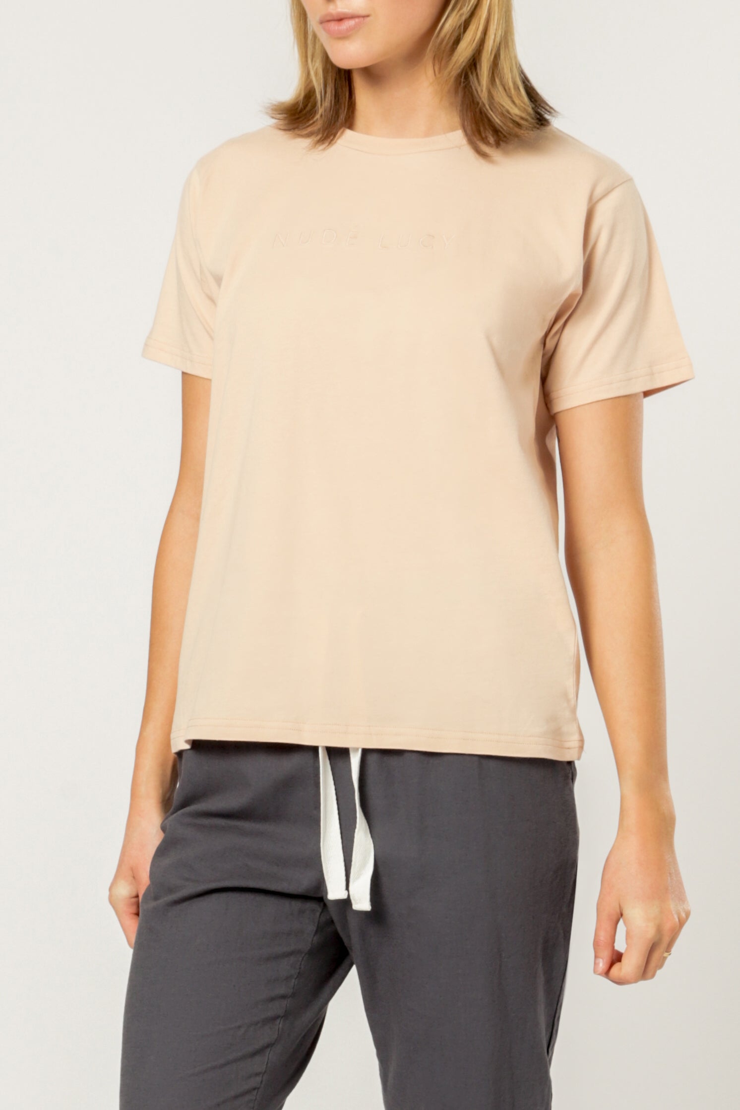 Nude Lucy Nude Lucy embr slogan tee blush t shirt