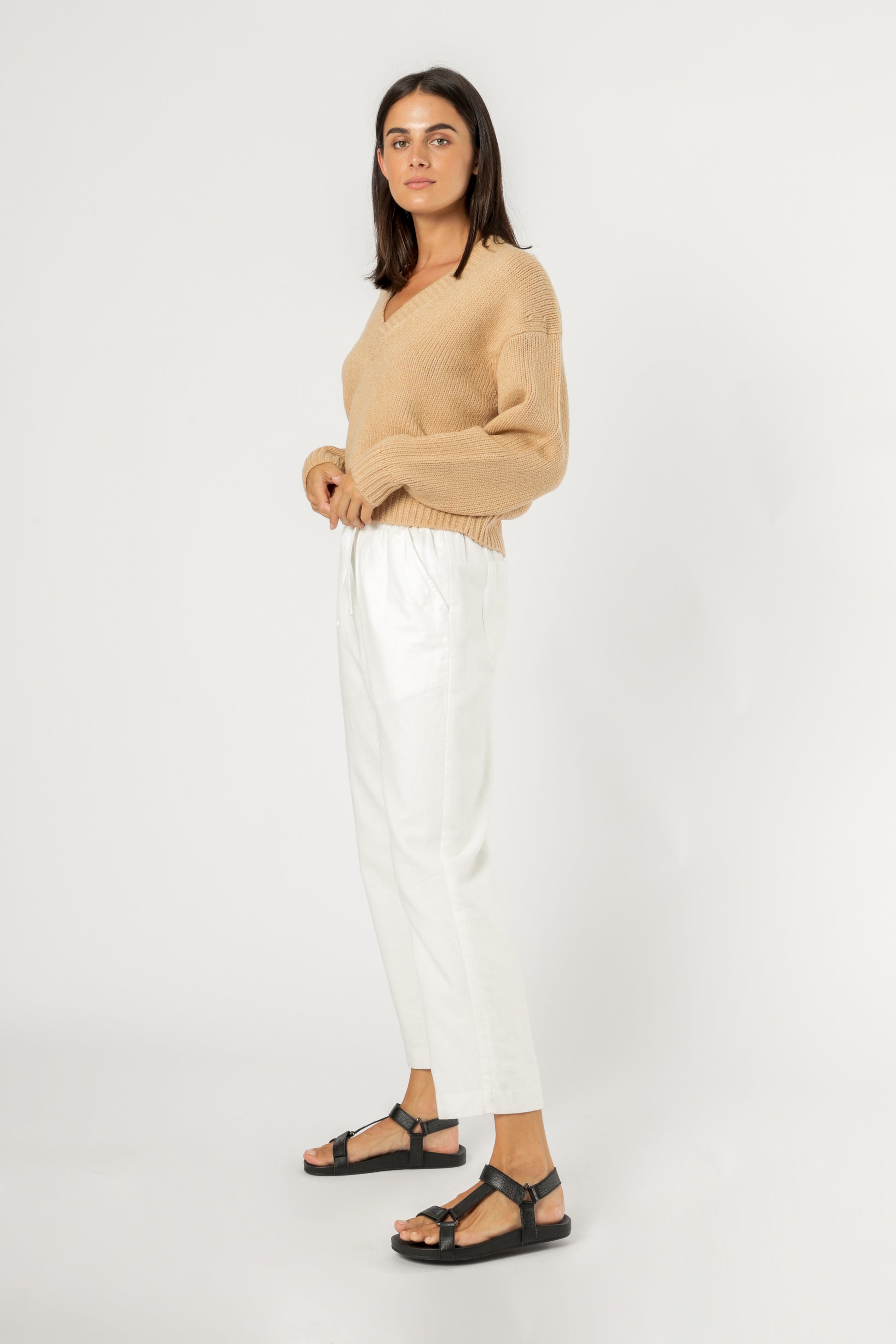 Nude Lucy Gwen V Neck Jumper Sand Knitwear 