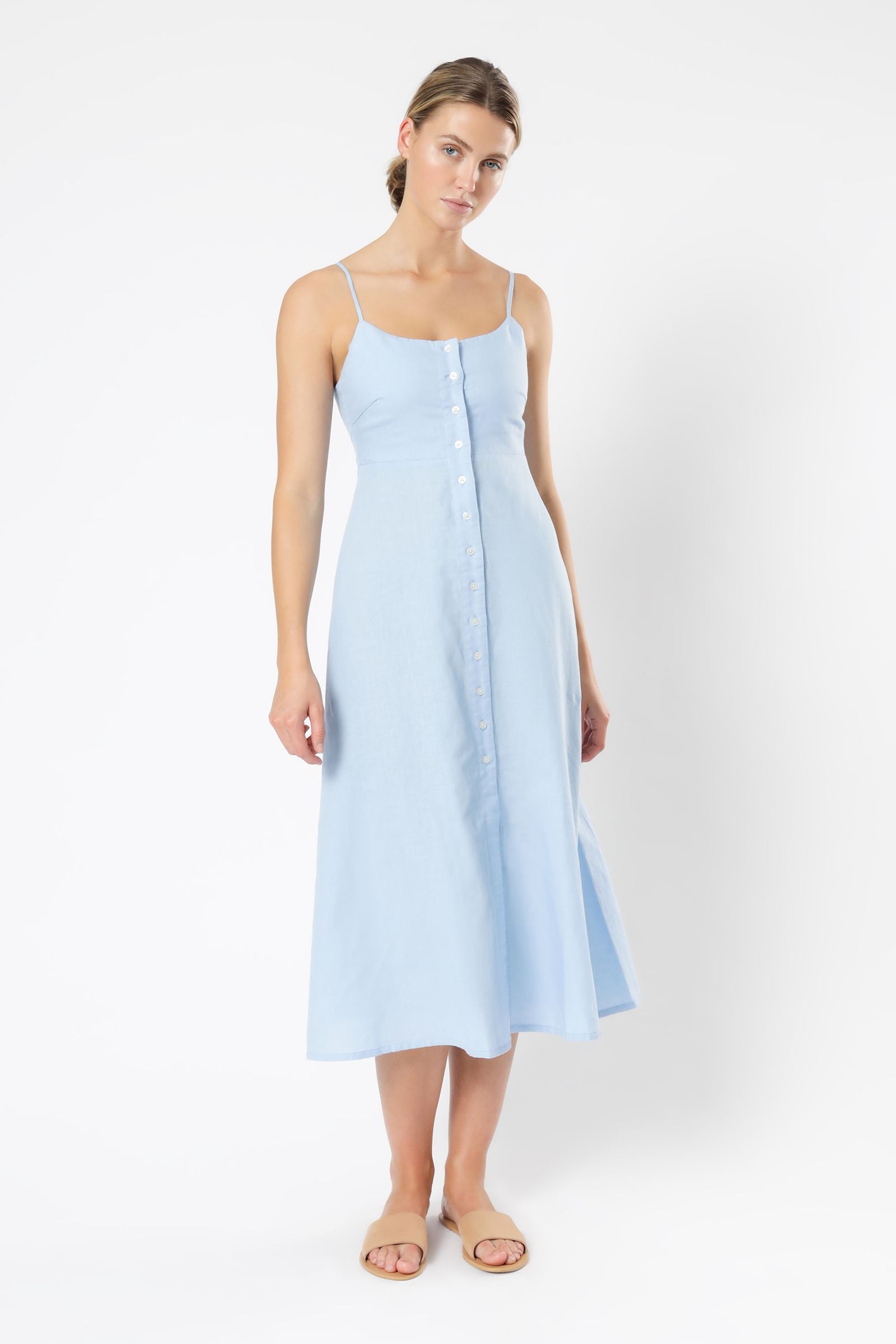 Nude Lucy Drew Linen Midi Dress Capri Blue Dress 