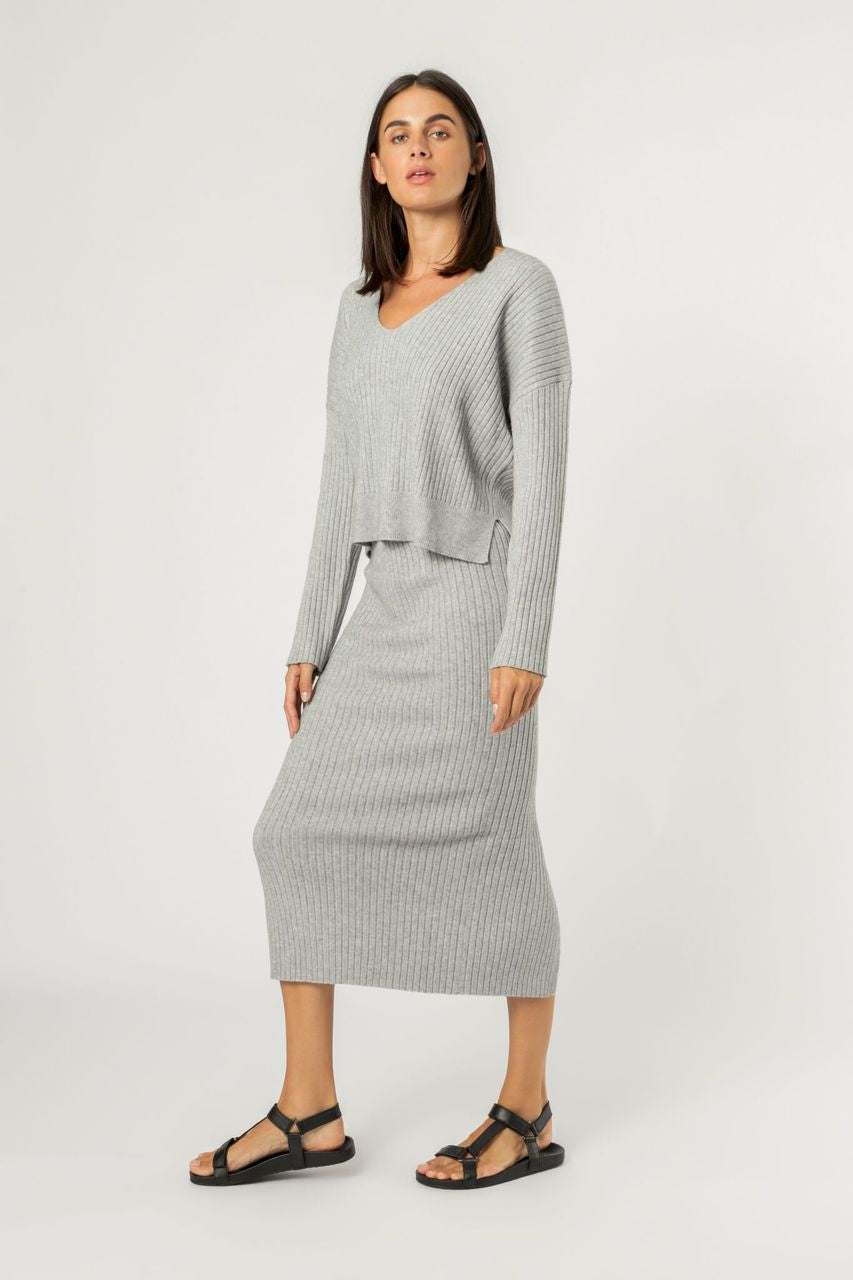 Nude Lucy Dylan Knit Top Grey Marle Knitwear 