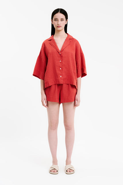 LOUNGE LINEN SHORT-Coral