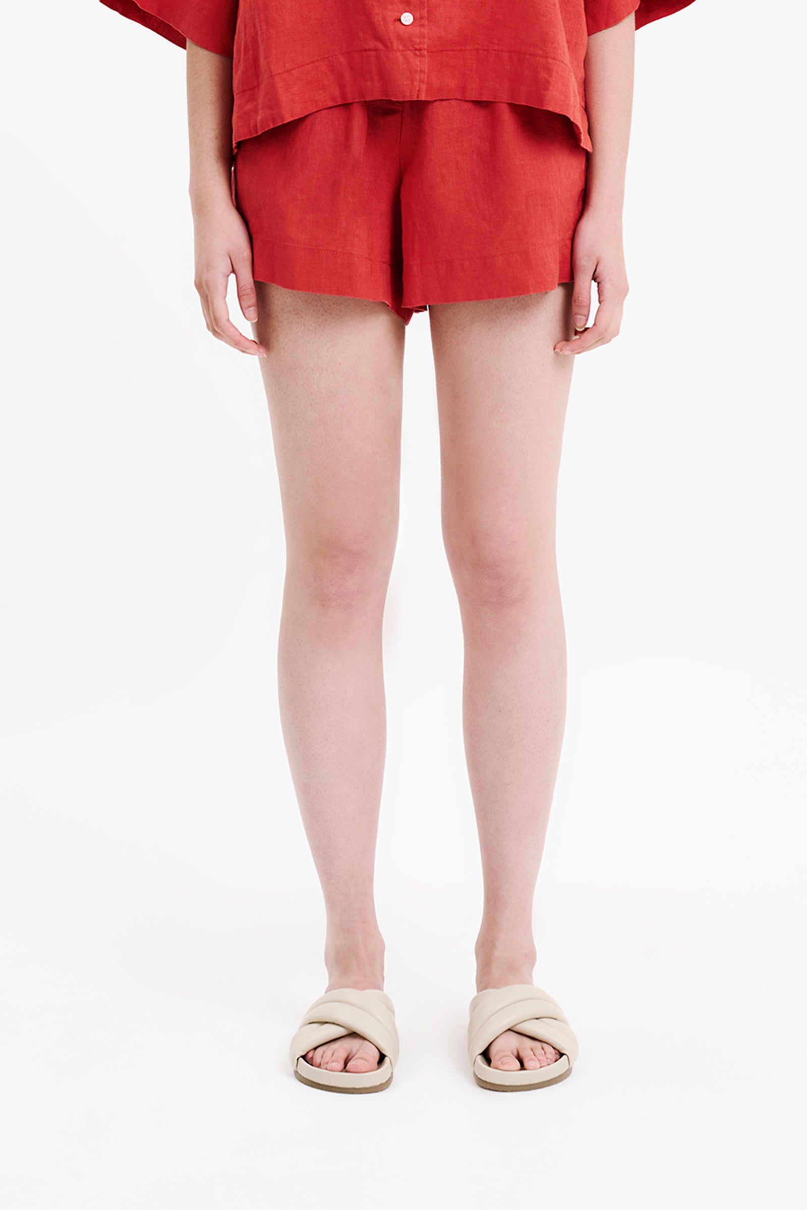 Nude Lucy Lounge Linen Short In A Pink & Orange Toned Coral Colour 