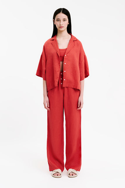 LOUNGE LINEN SHIRT-Coral
