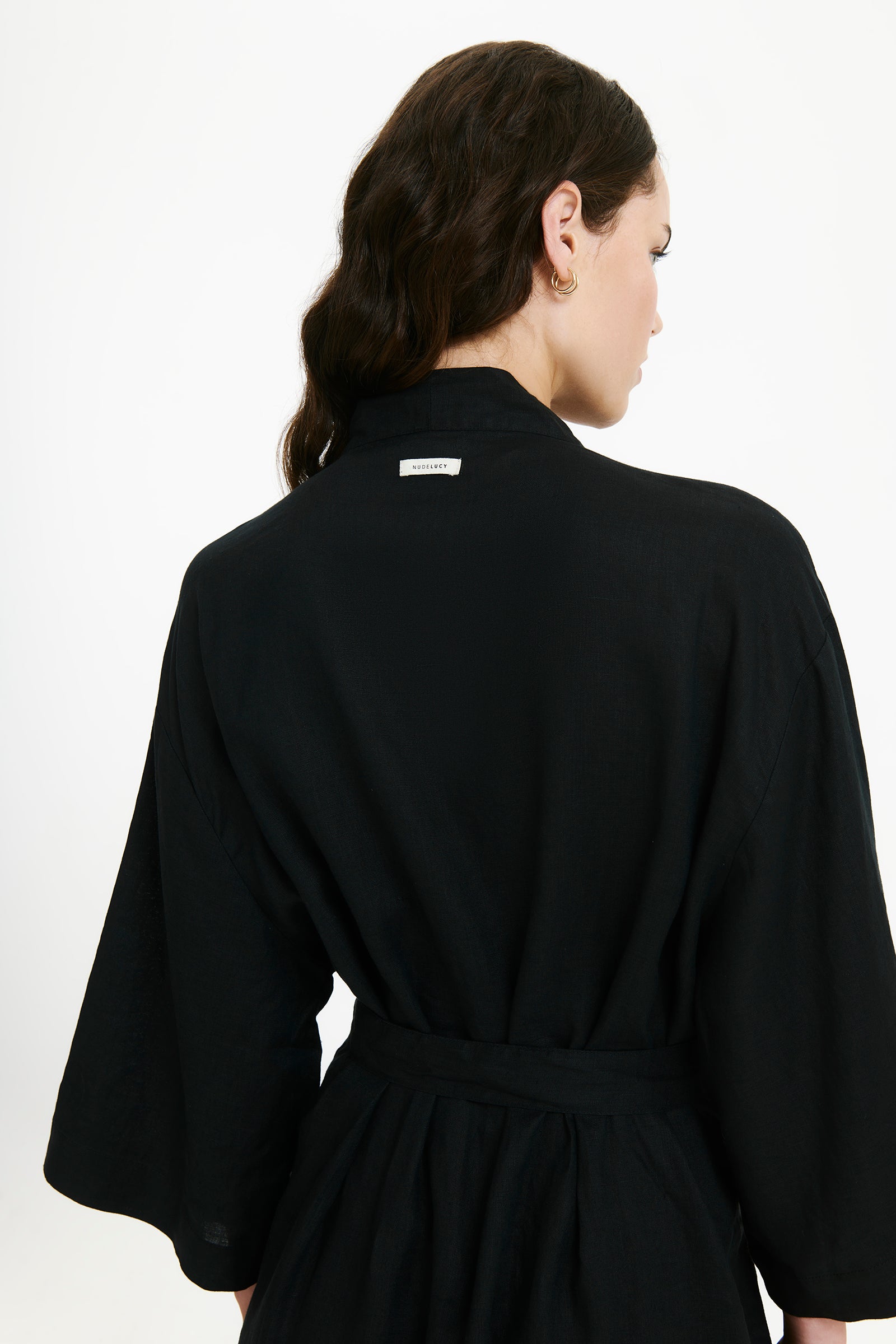 Nude Lucy Nude Lounge Linen Robe In Black 