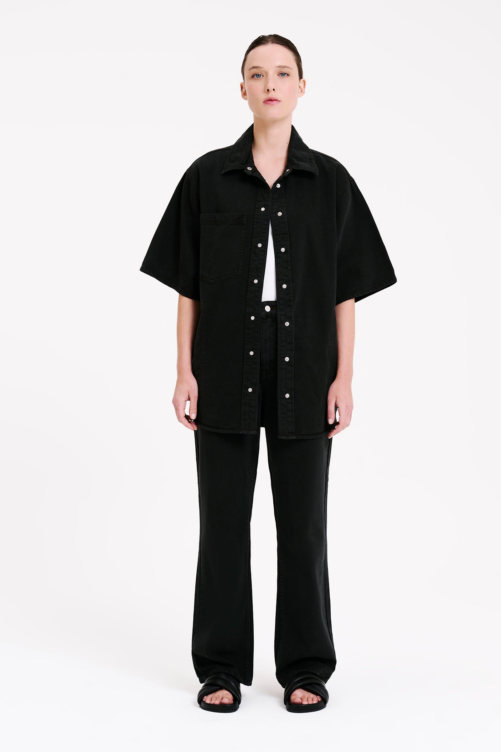 Nude Lucy Blaise Oversized Shirt In A Dark Grey In A Brown Coal Colour 