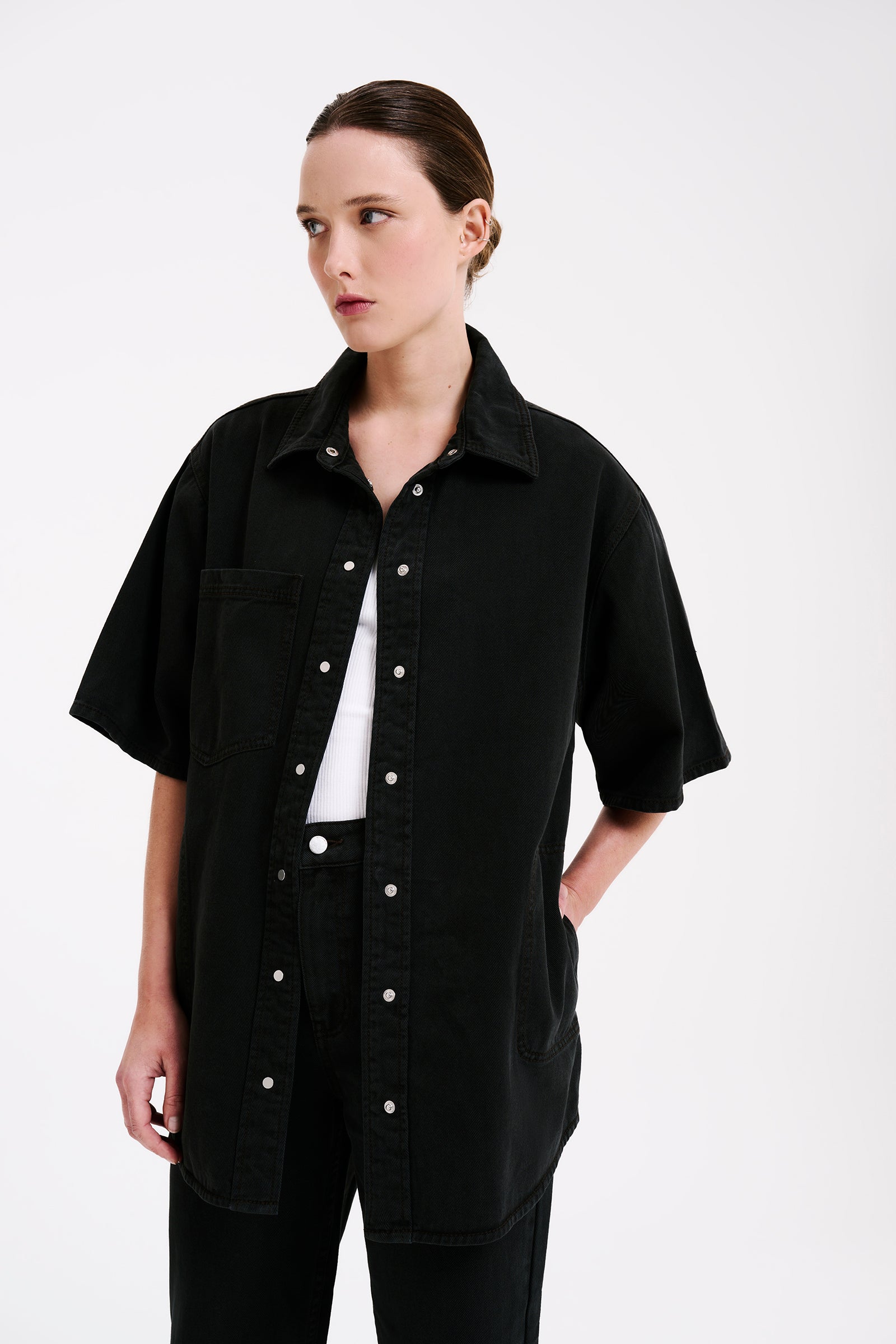 Nude Lucy Blaise Oversized Shirt In A Dark Grey In A Brown Coal Colour 