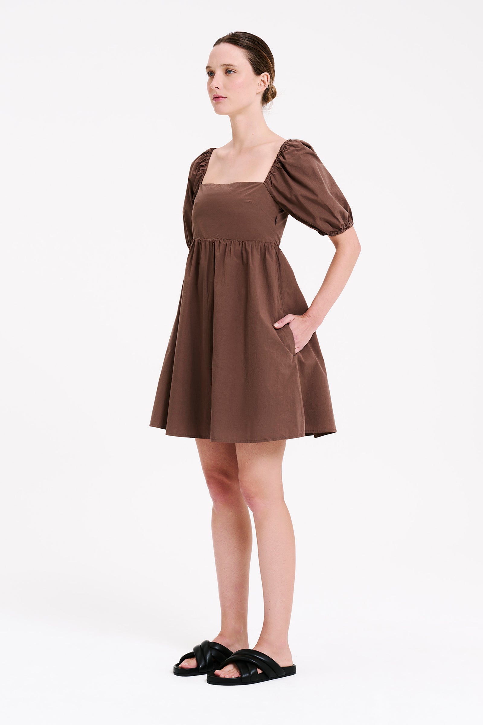 Nude Lucy Alba Mini Dress In A Brown Cola Colour 
