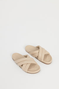 Nude Lucy Crossover Leather Slide in Bone