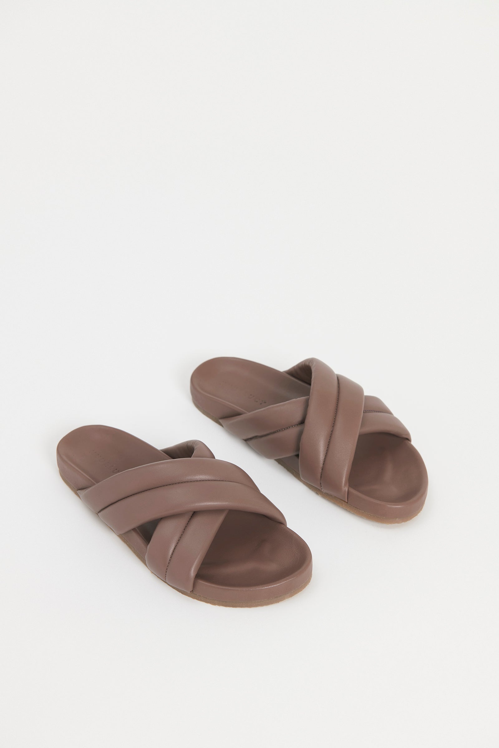 Nude Lucy Crossover Leather Slide in Soot