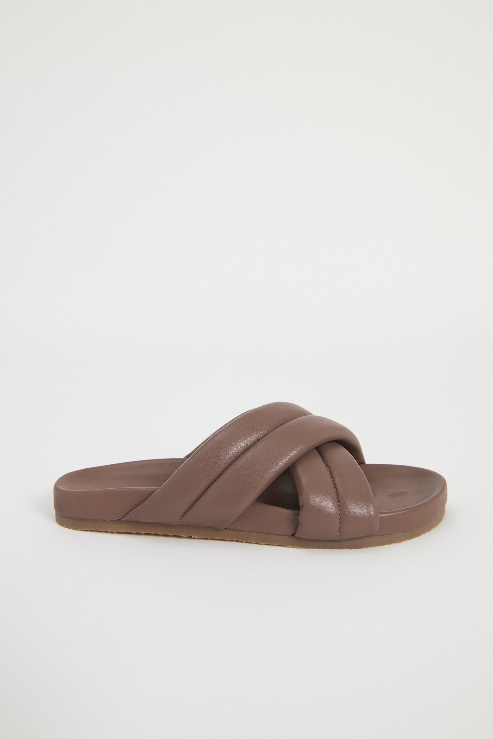 Nude Lucy Crossover Leather Slide in Soot