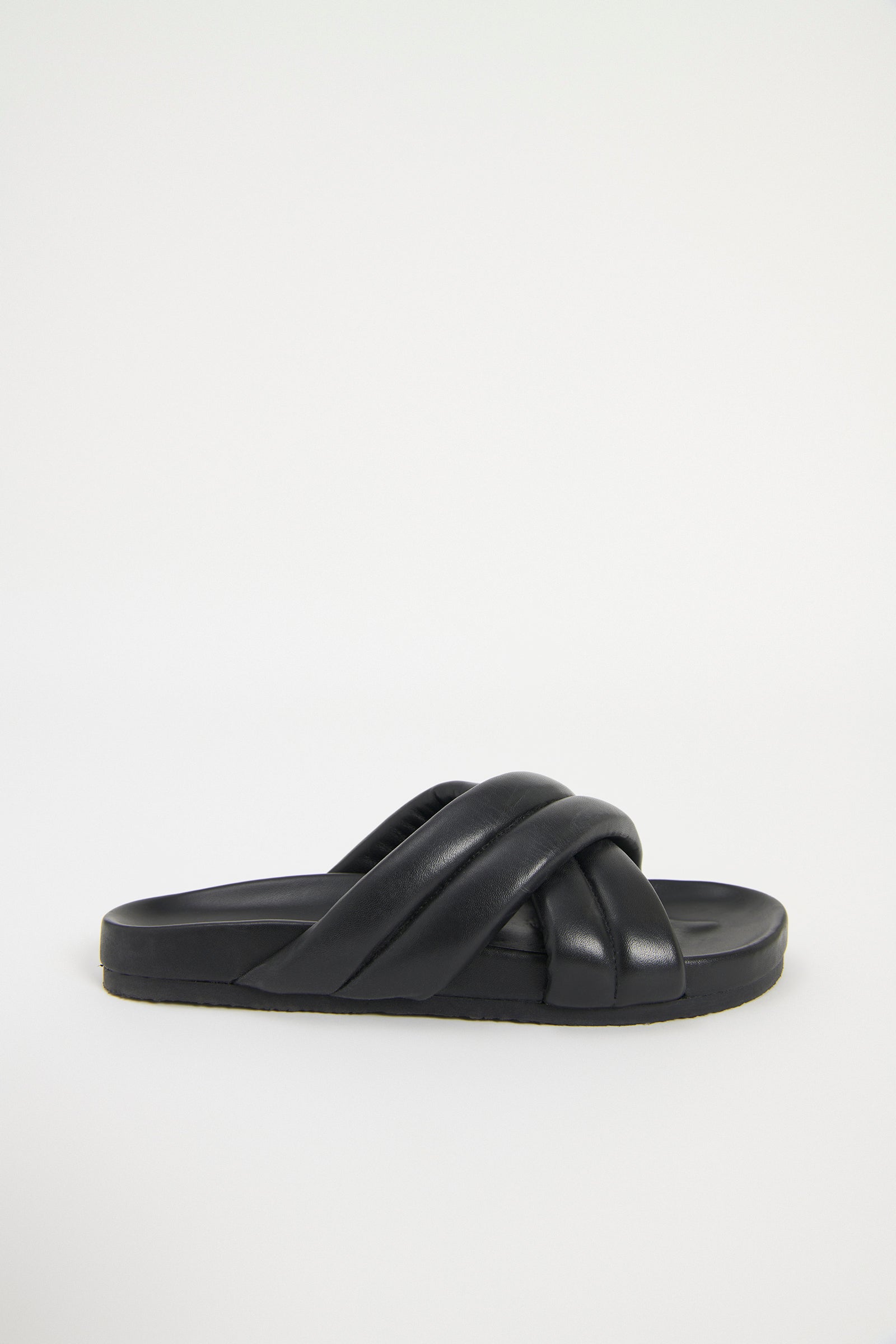 Nude Lucy Crossover Leather Slide in Black