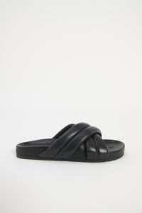 Nude Lucy Crossover Leather Slide in Black