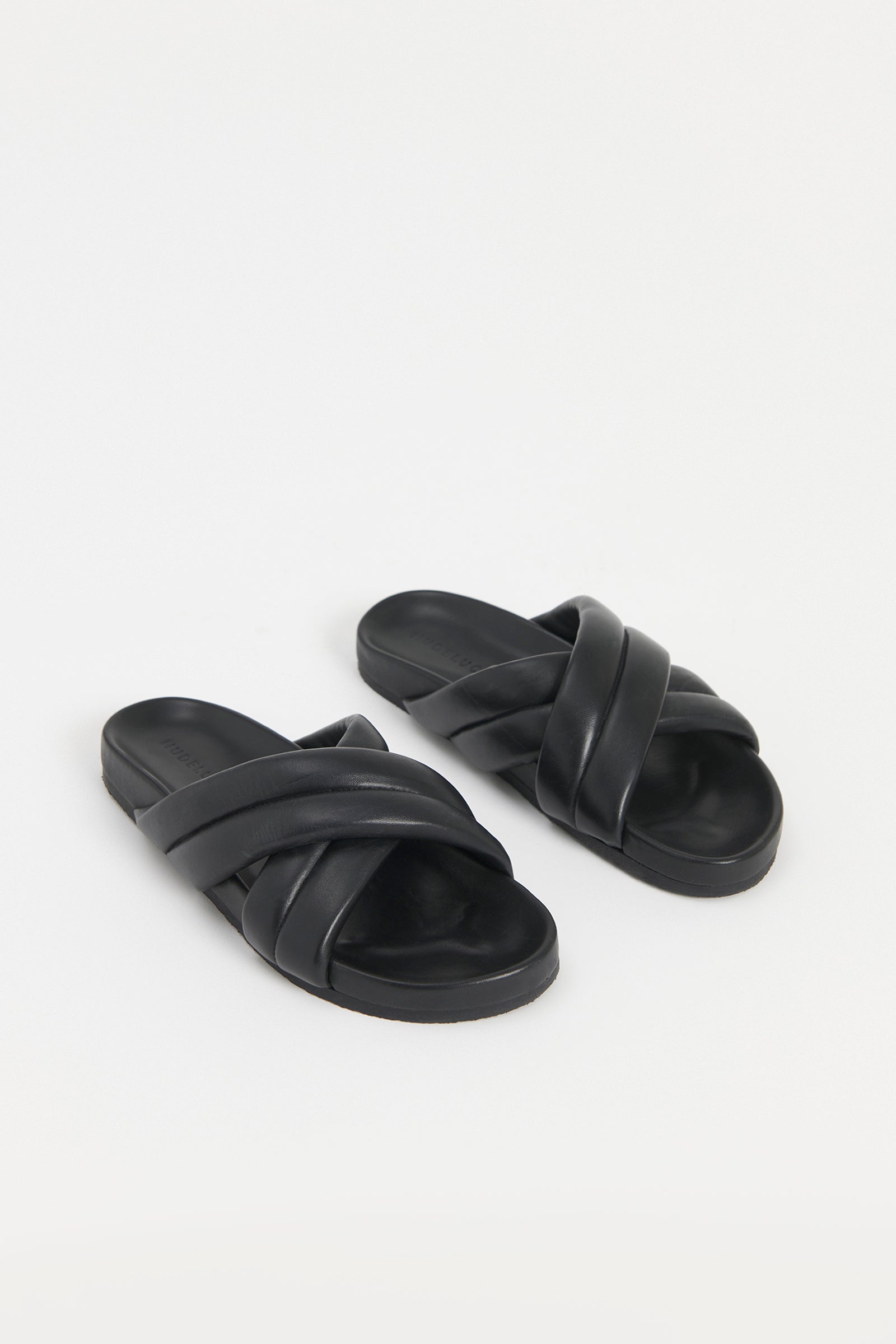 Nude Lucy Crossover Leather Slide in Black