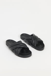 Nude Lucy Crossover Leather Slide in Black