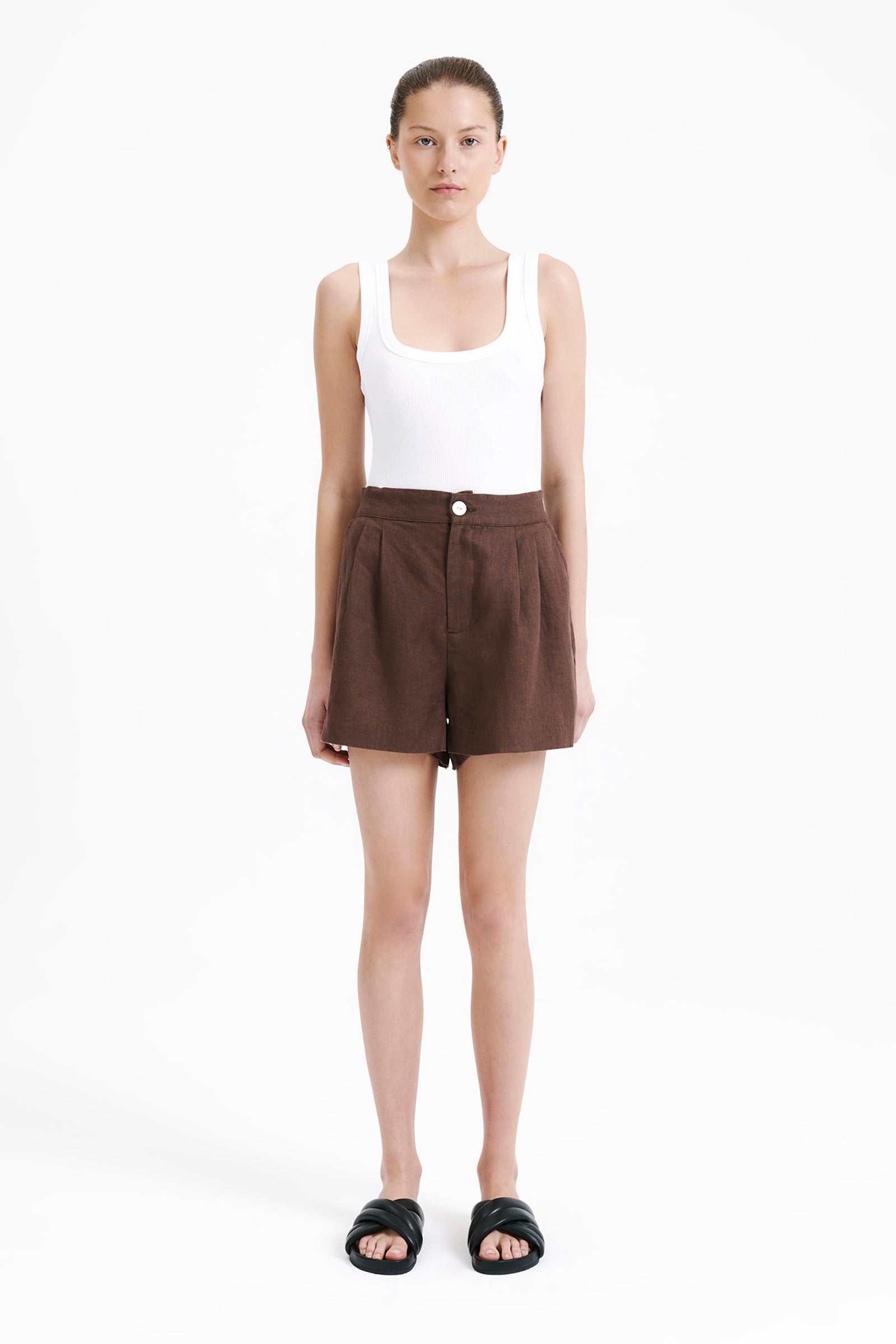 Nude Lucy Rynn Linen Short in a Brown Chocolate Cacao Colour