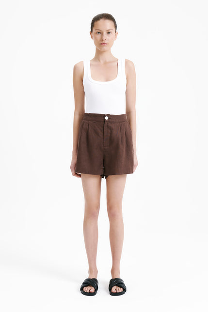 RYNN LINEN SHORT-Cacao