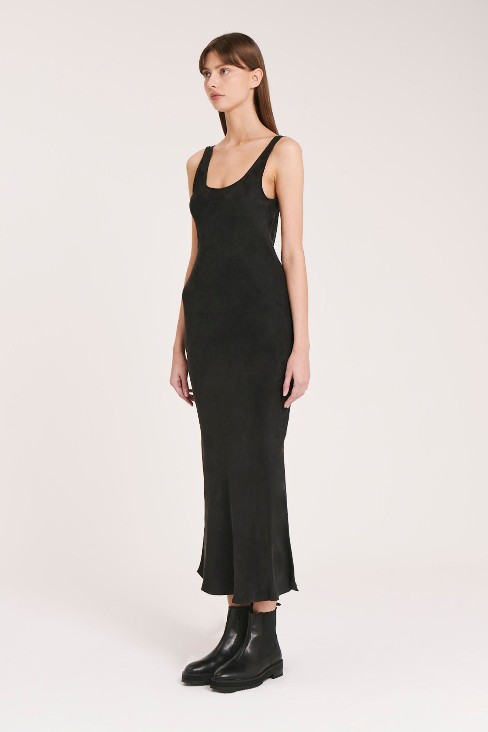 Nude Lucy Ines Cupro Slip Dress In Black 