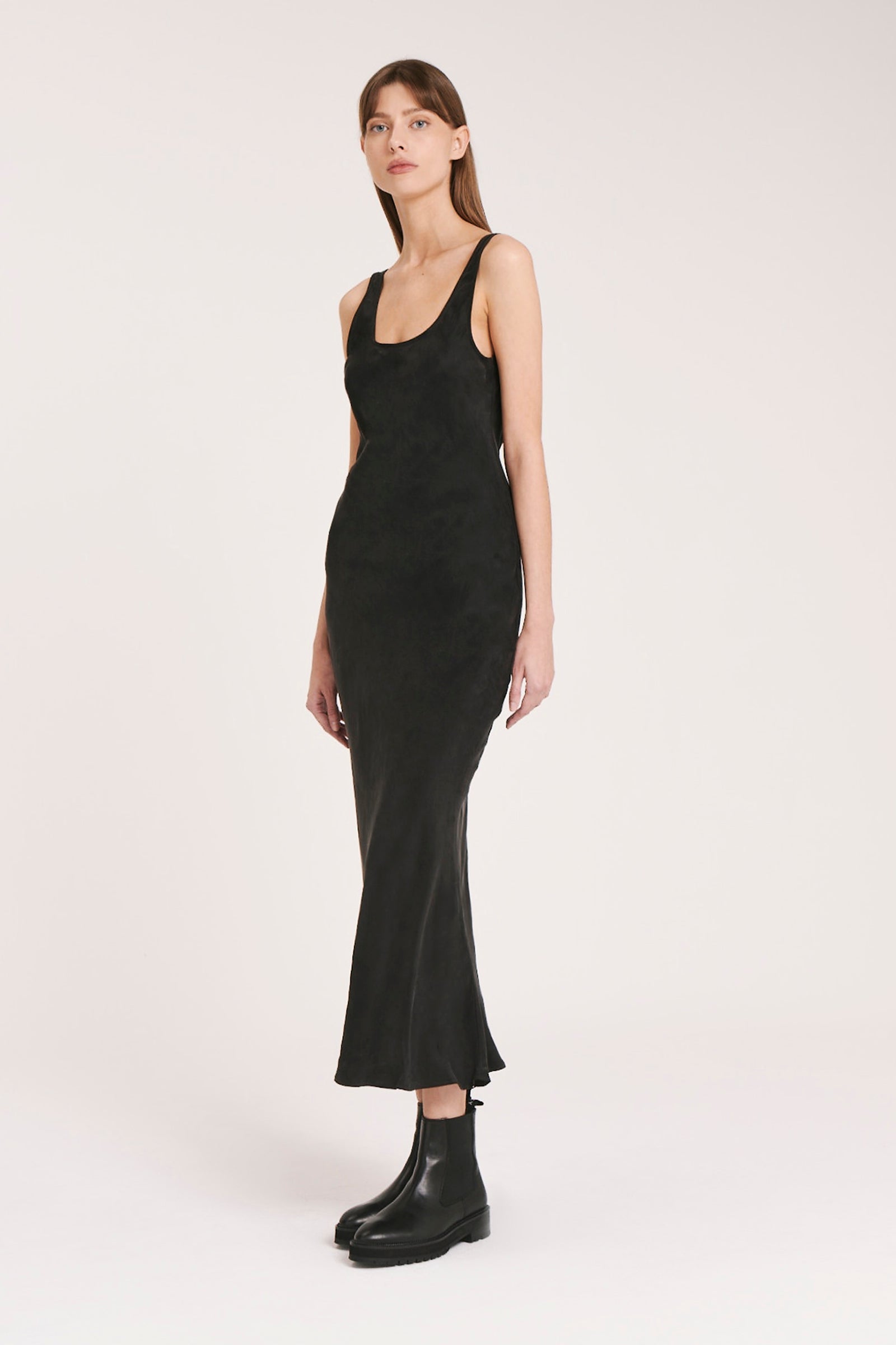 Nude Lucy Ines Cupro Slip Dress In Black 