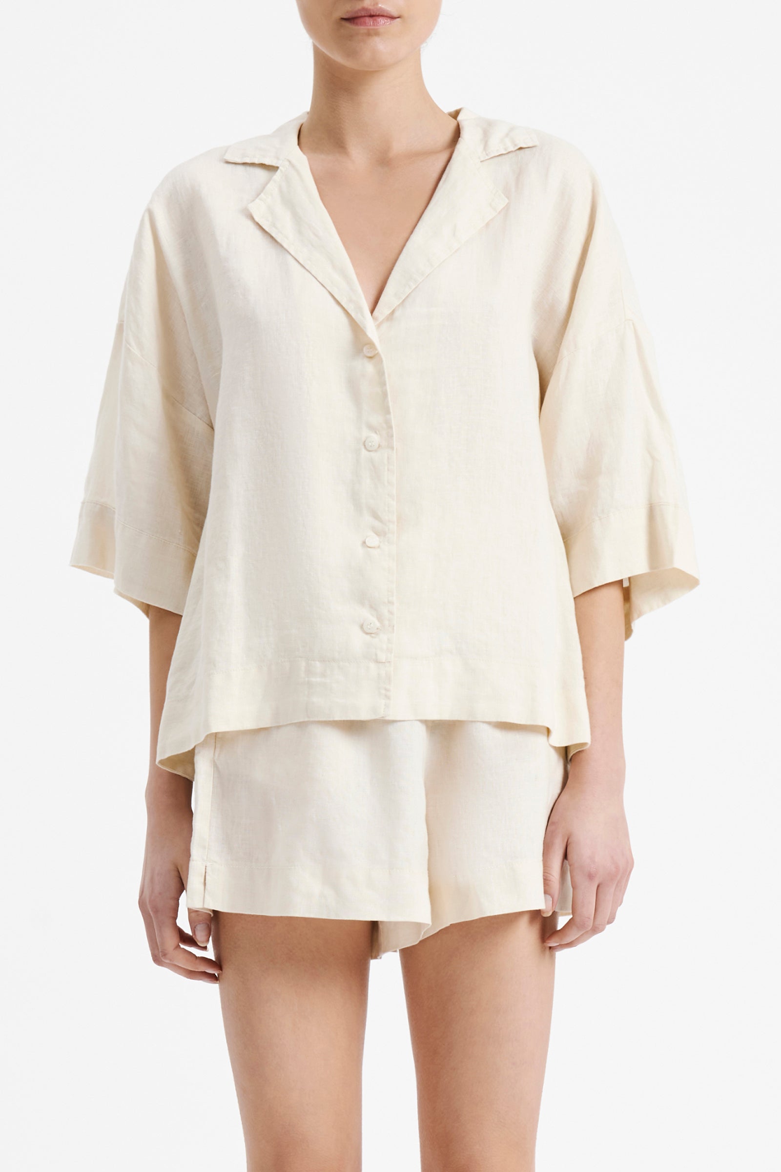 Nude Lucy Lounge Linen Shirt In White Cloud 
