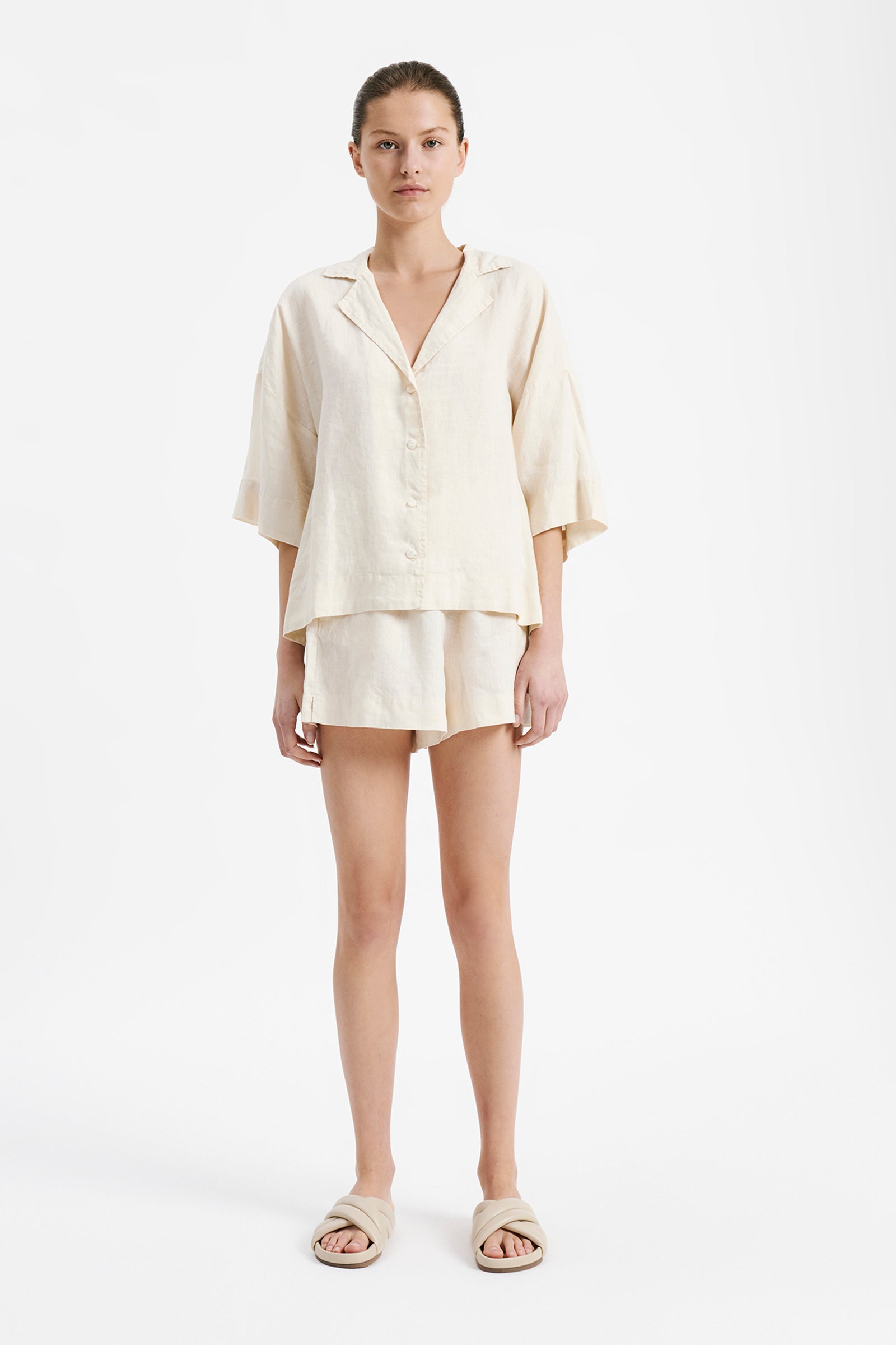 Nude Lucy Lounge Linen Shirt In White Cloud 