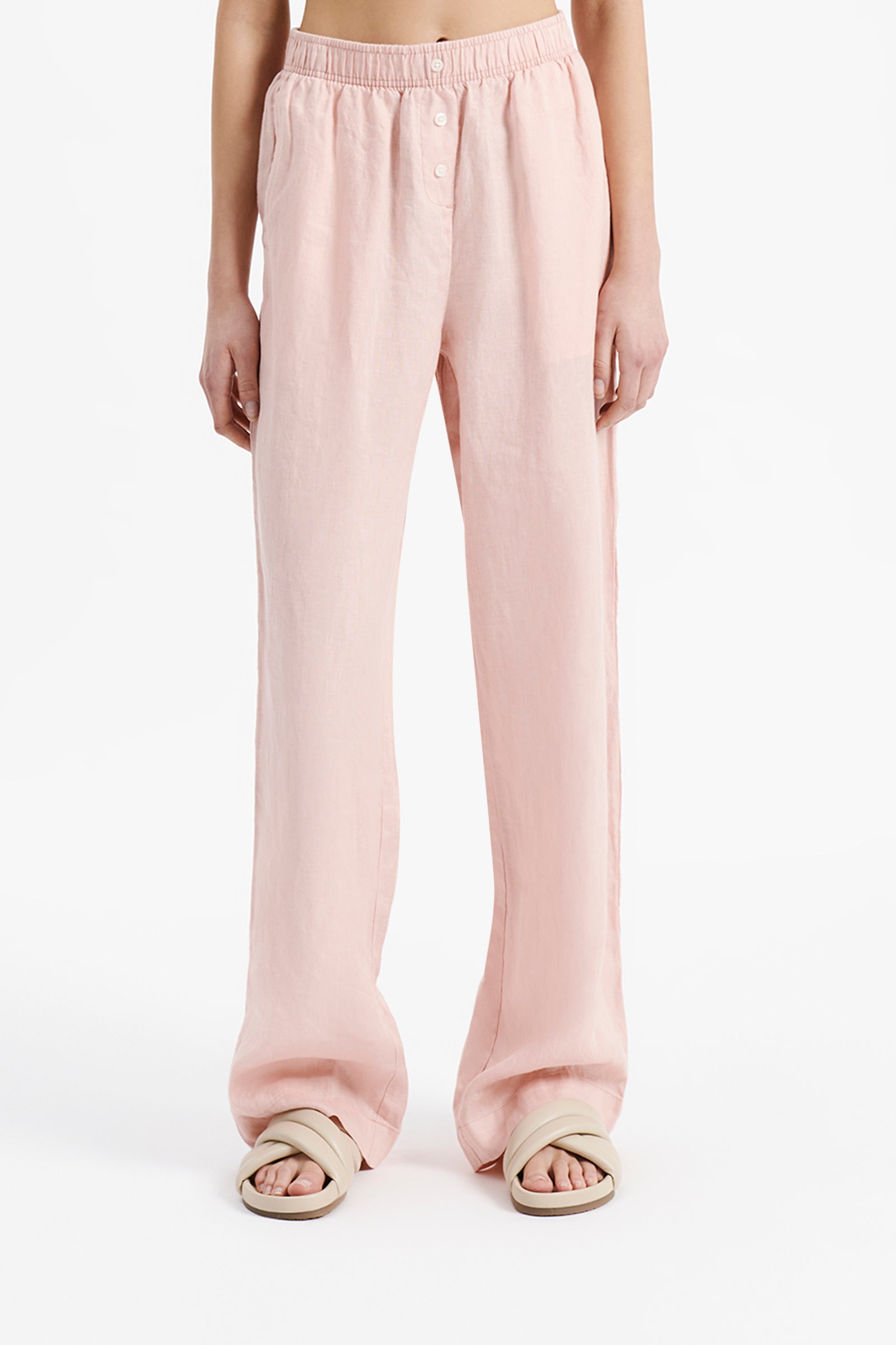 Nude Lucy Lounge Linen Pant In A Light Pink Guava Colour 