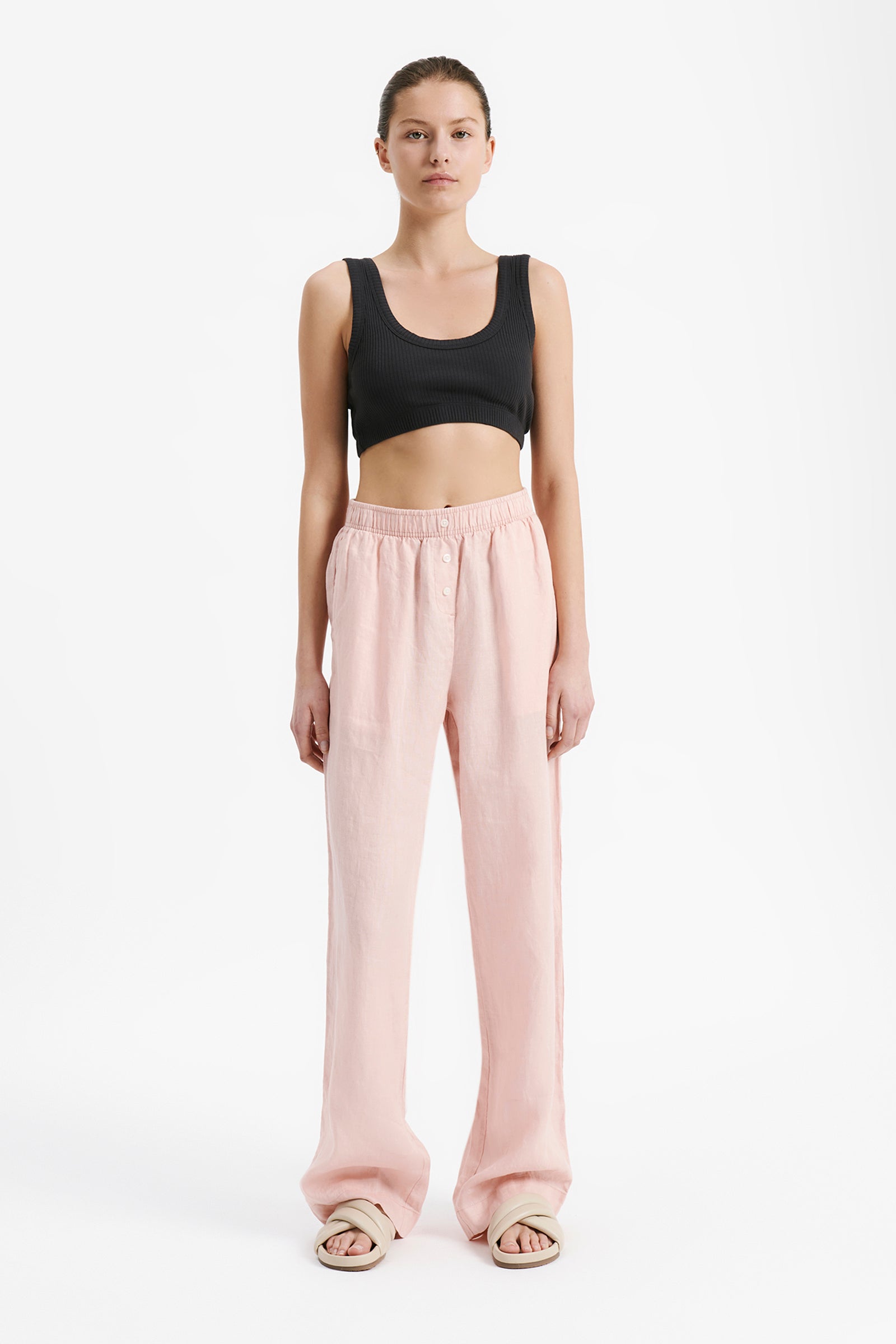 Nude Lucy Lounge Linen Pant In A Light Pink Guava Colour 