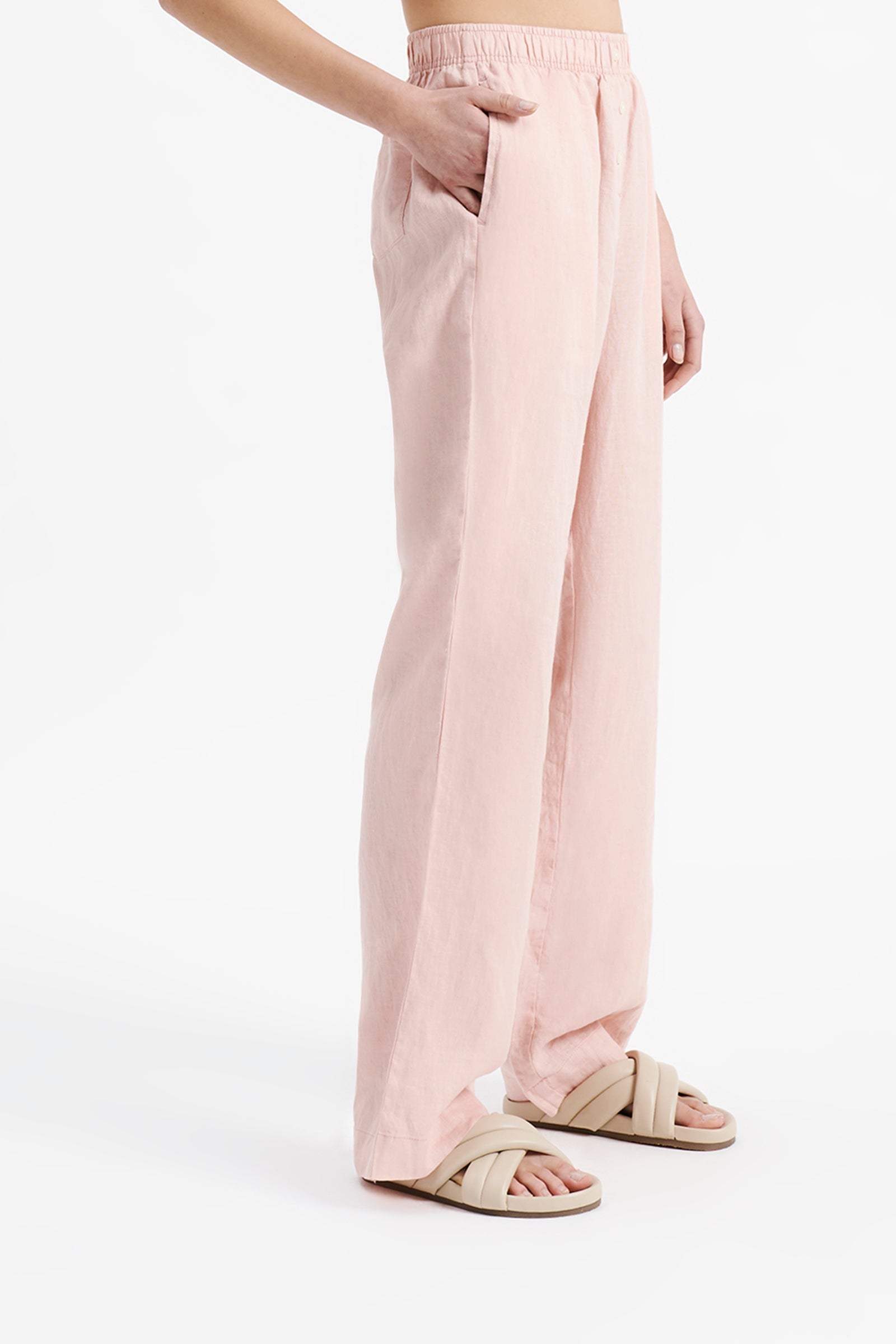 Nude Lucy Lounge Linen Pant In A Light Pink Guava Colour 