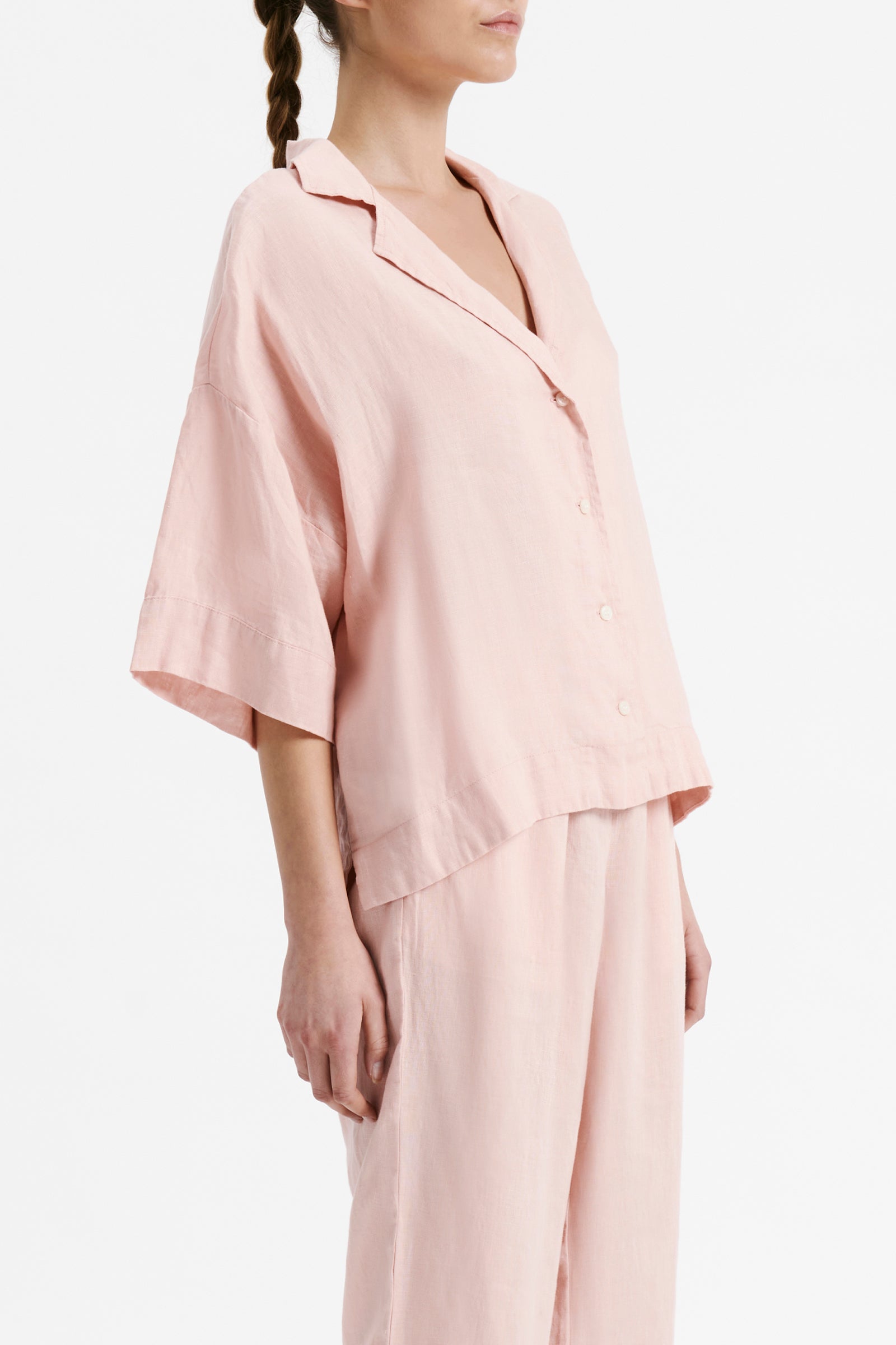Nude Lucy Lounge Linen Shirt In A Light Pink Guava Colour 