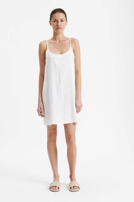 NUDE LINEN LOUNGE DRESS-White