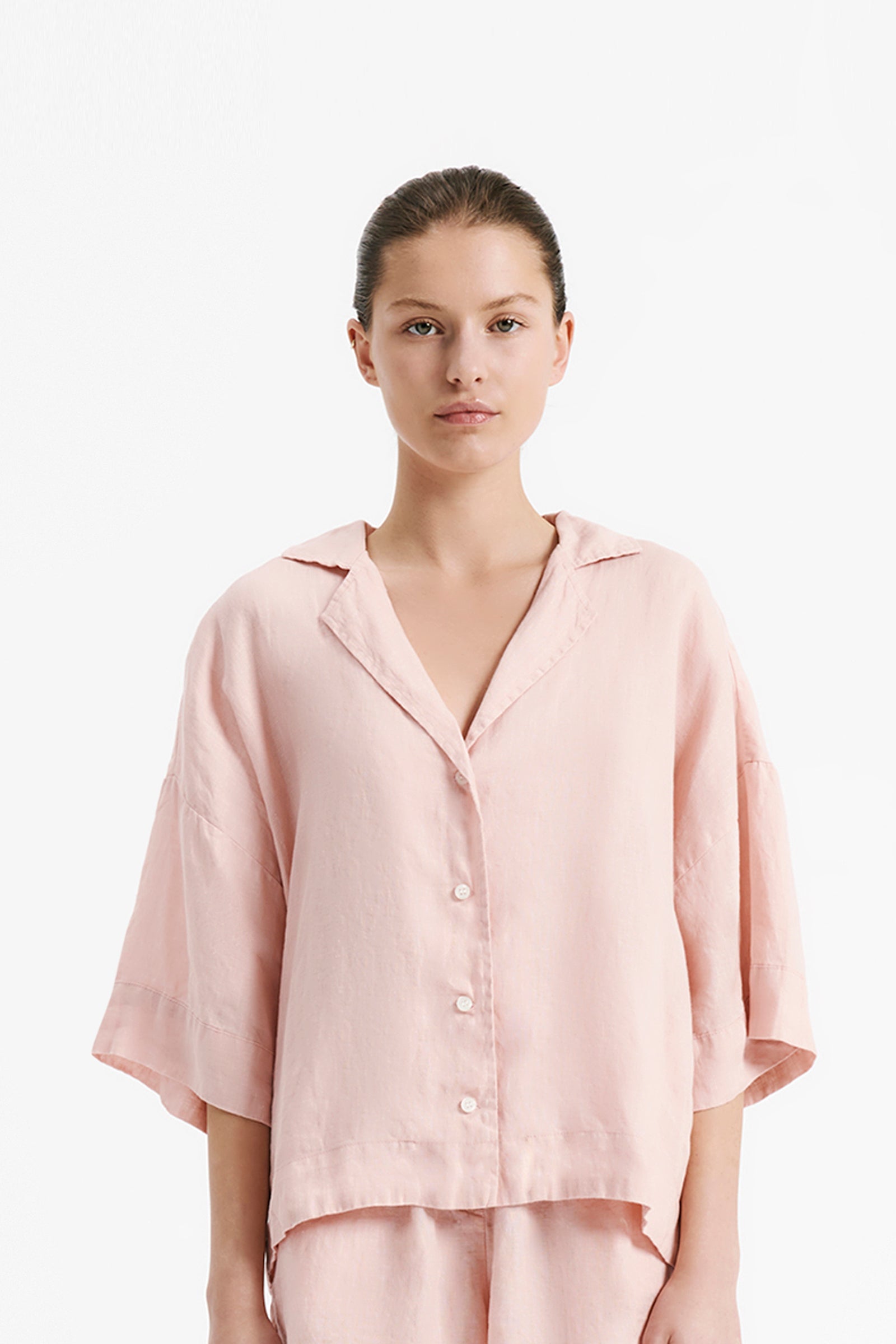 Nude Lucy Lounge Linen Shirt In A Light Pink Guava Colour 